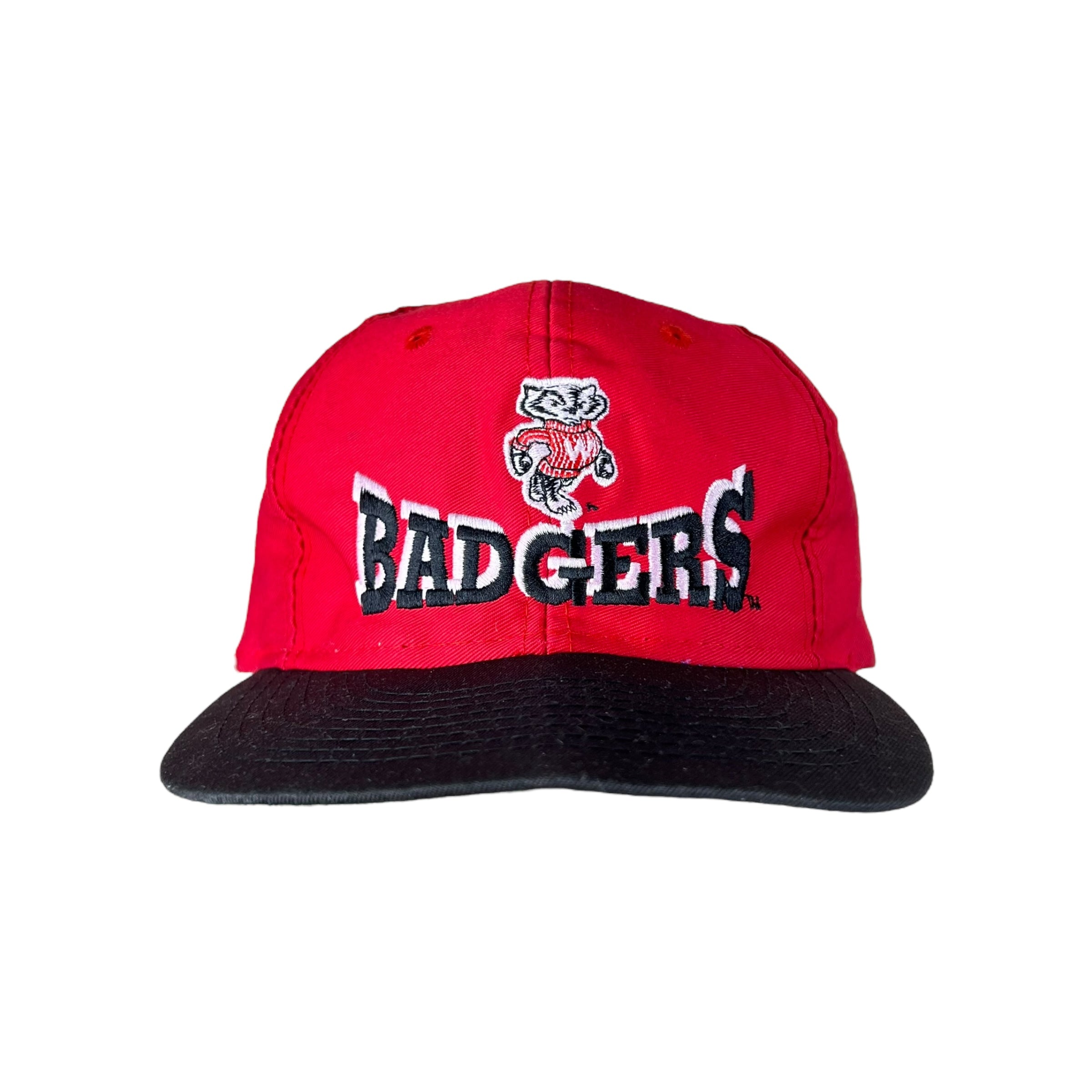 Vintage Wisconsin Badgers Spellout Logo SnapBack Red/Black
