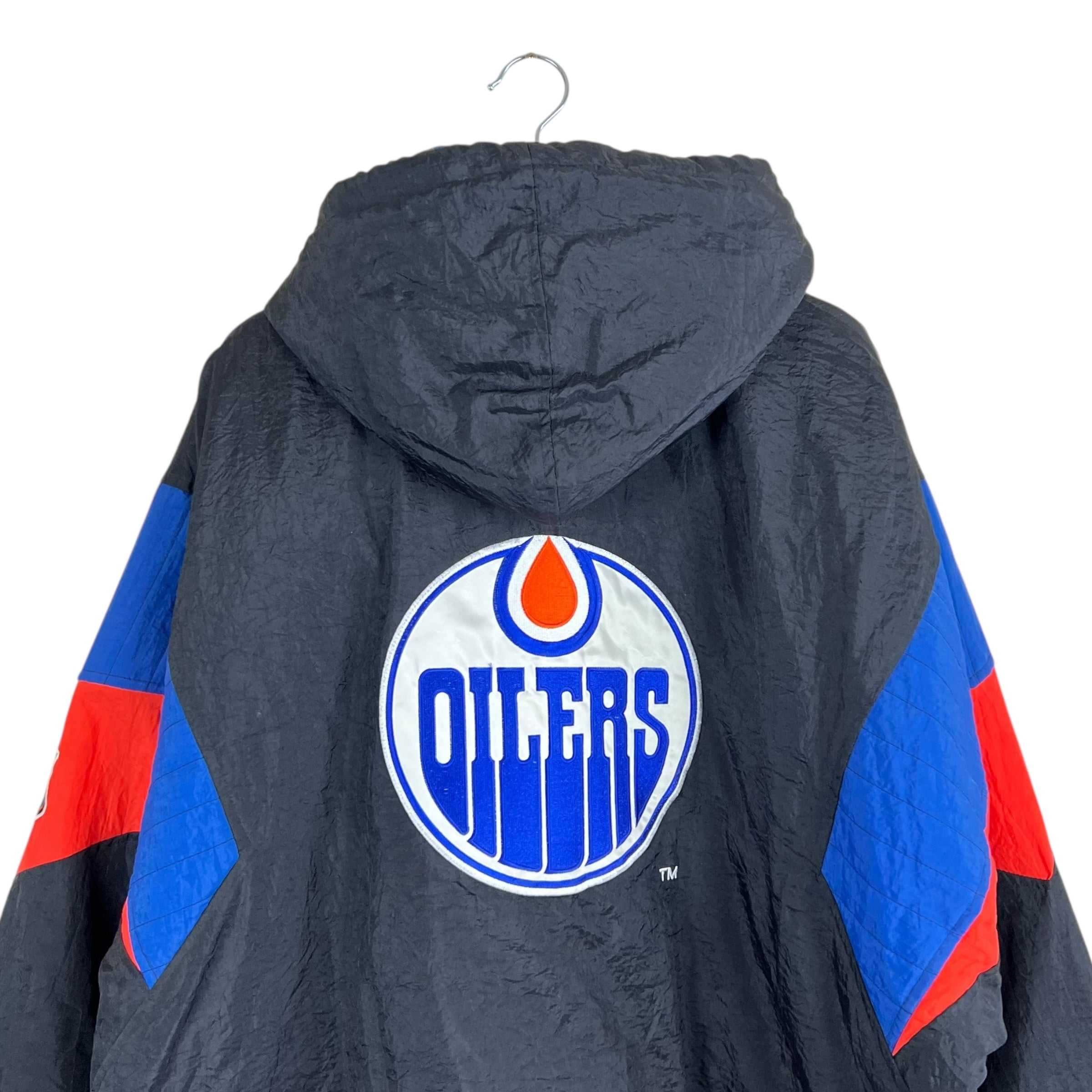 Vintage Starter Edmonton Oilers Logo Kangaroo Pouch Puffer Jacket