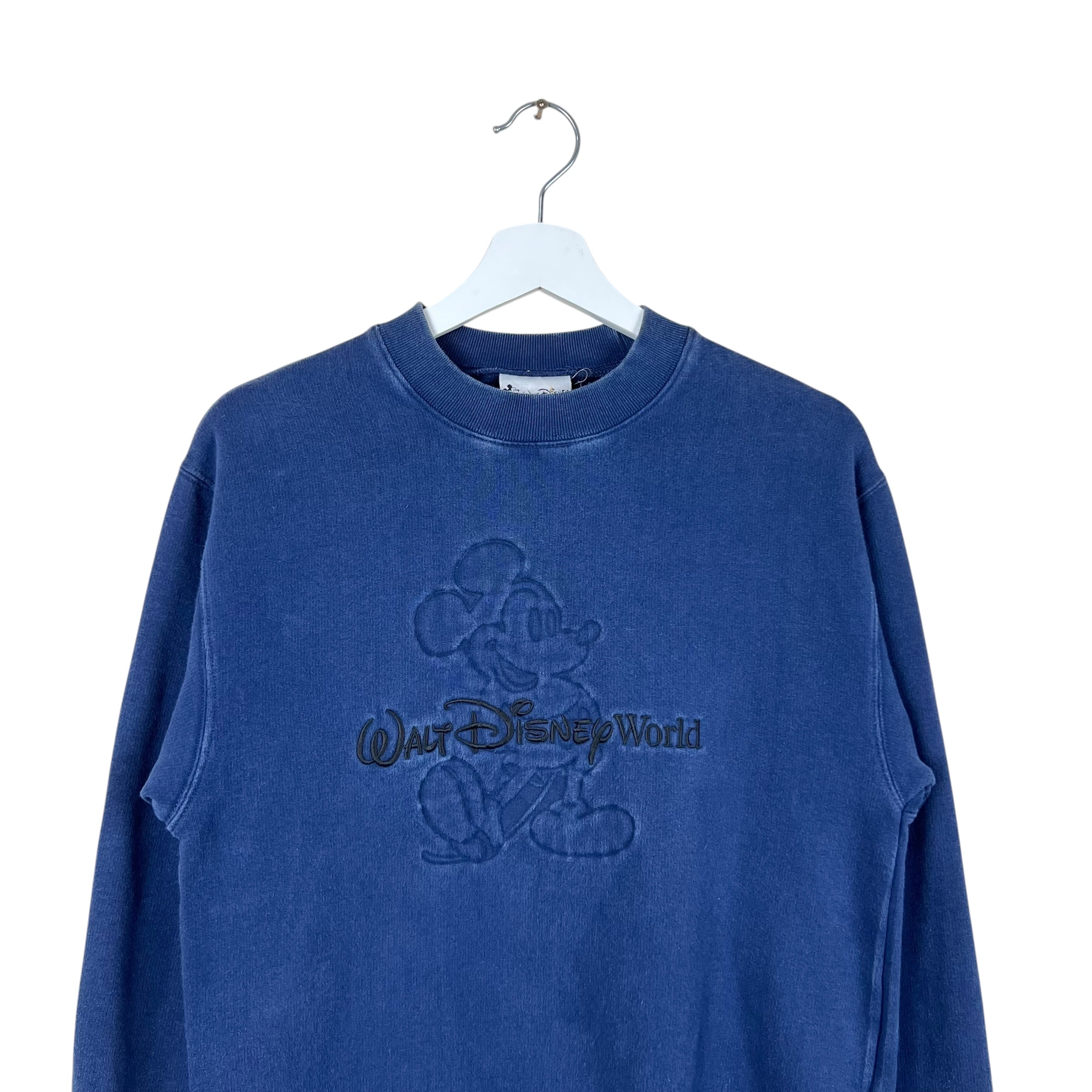 Vintage Walt Disney World Embossed Mickey Logo Crewneck Washed Navy