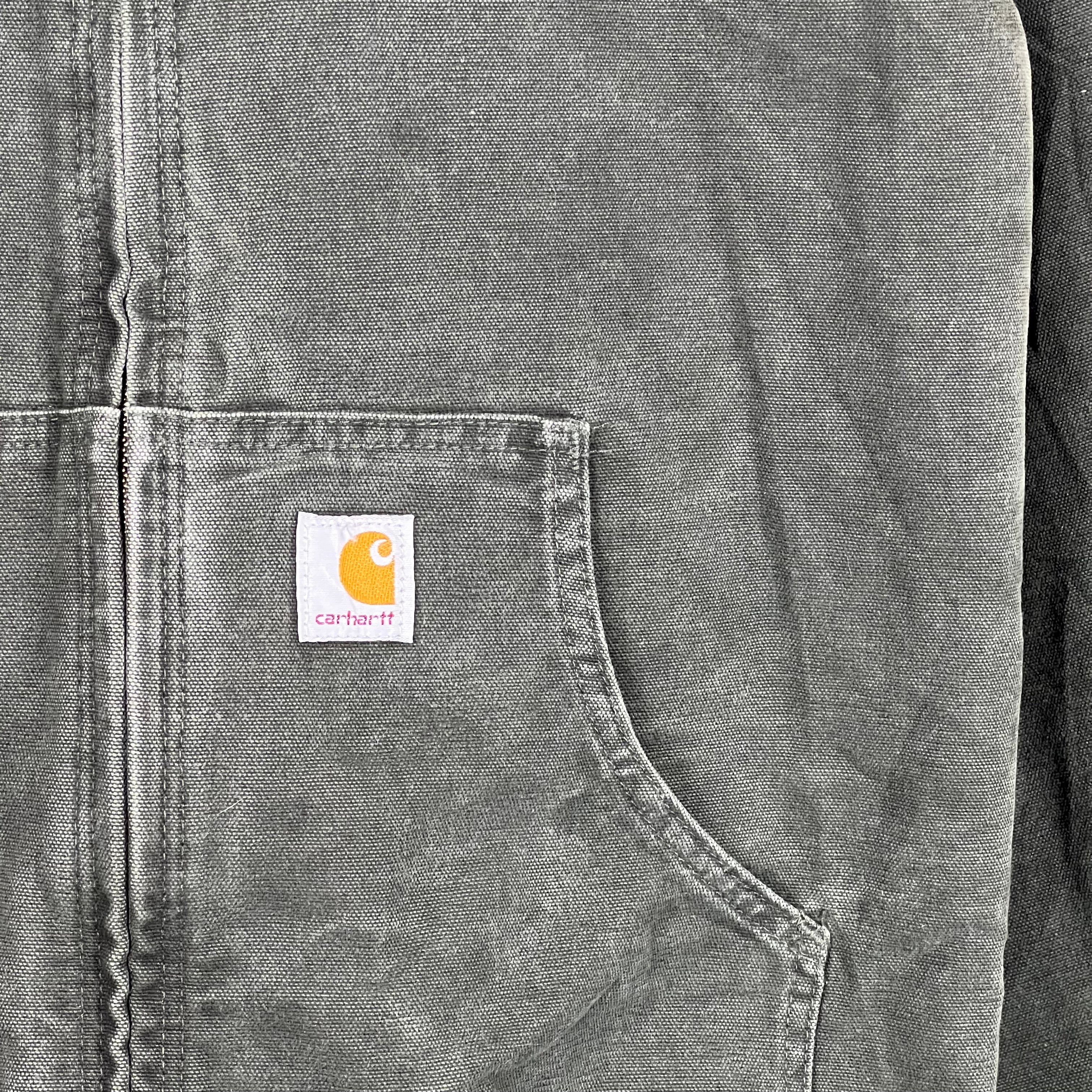 Vintage Carhartt Quilted Hooded Active Jacket Sun Faded Olive Green