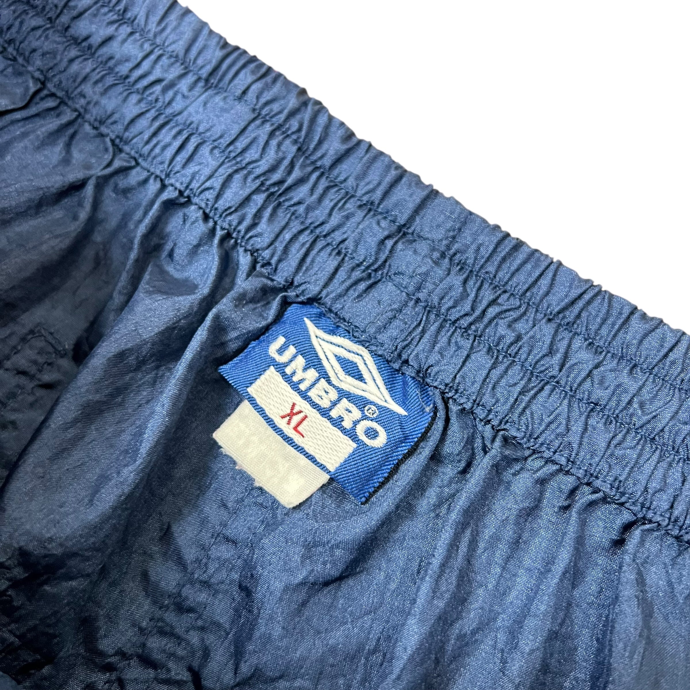 Vintage Umbro Spellout Nylon Shorts Blue/Gold