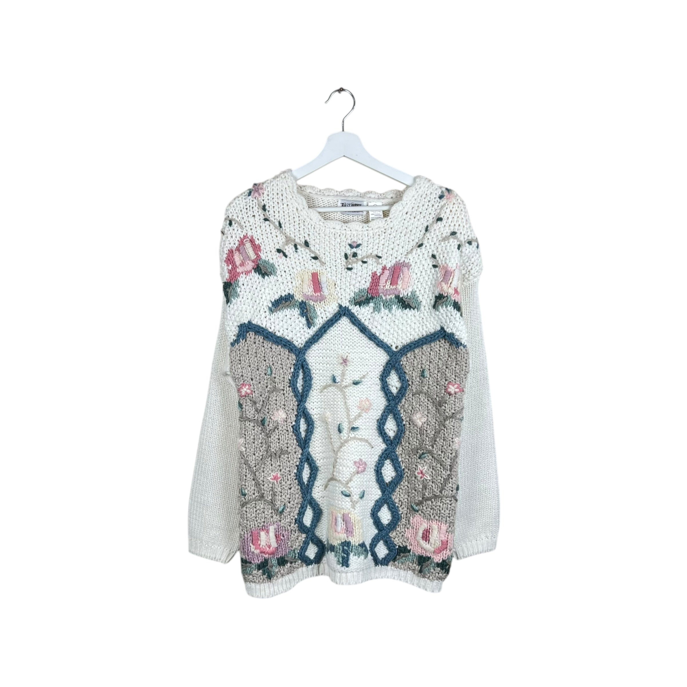 Vintage East West Clothing Women’s 3D Flower Print Knit Cream