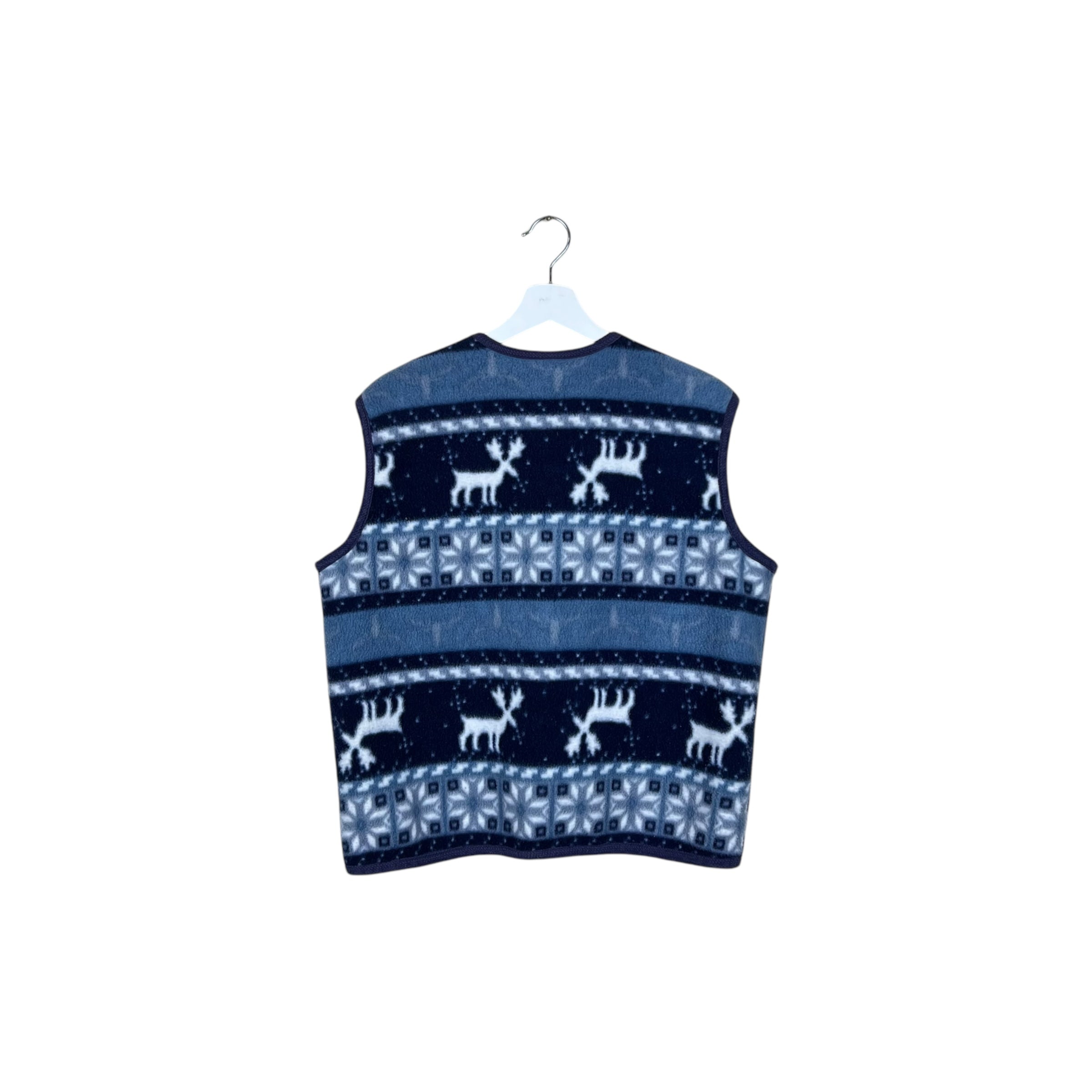 Vintage Nature Multi Pattern Fleece Vest Blue