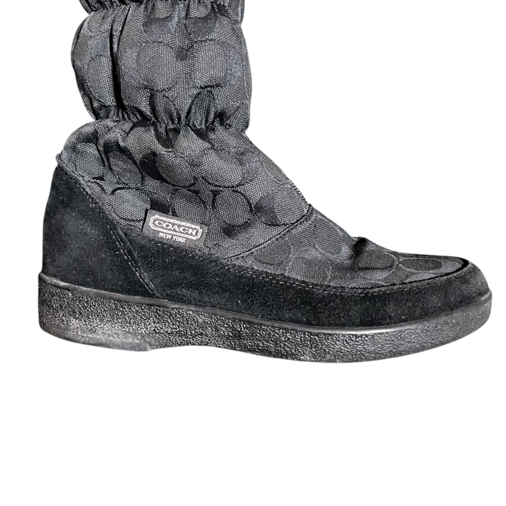 Coach Theona Jacquard Rabbit Fur Winter Boots Black