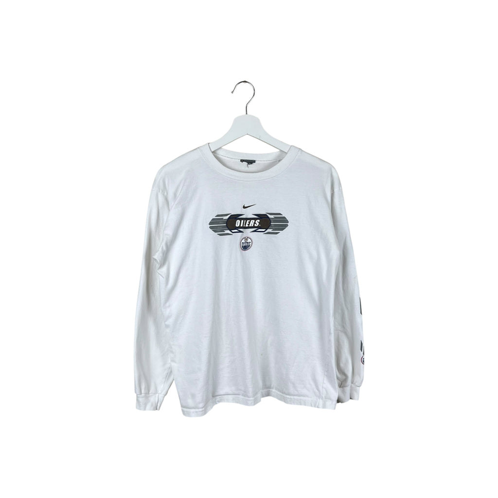 Vintage Y2K Nike NHL Edmonton Oilers Middle Swoosh Logo Longsleeve White