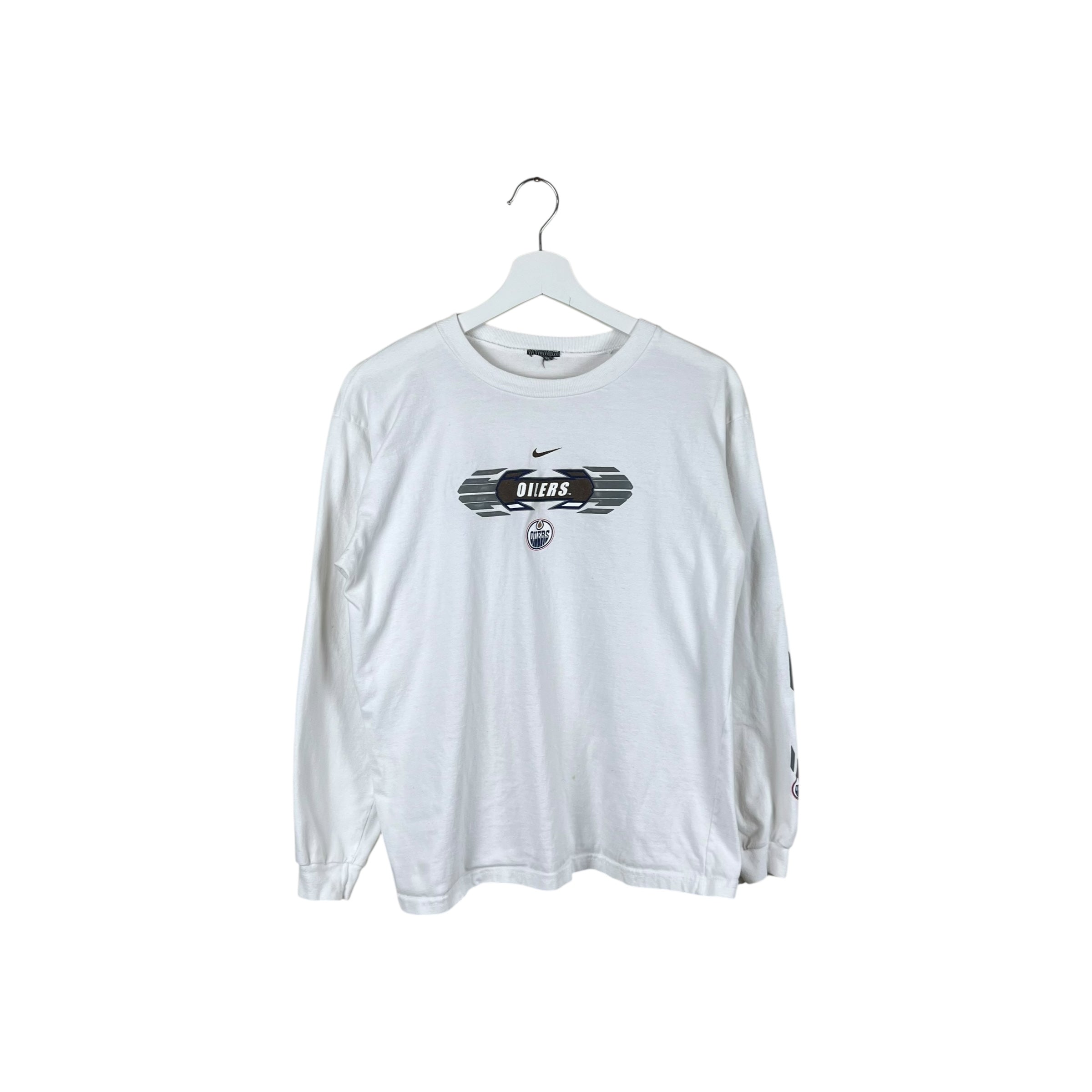 Vintage Y2K Nike NHL Edmonton Oilers Middle Swoosh Logo Longsleeve White