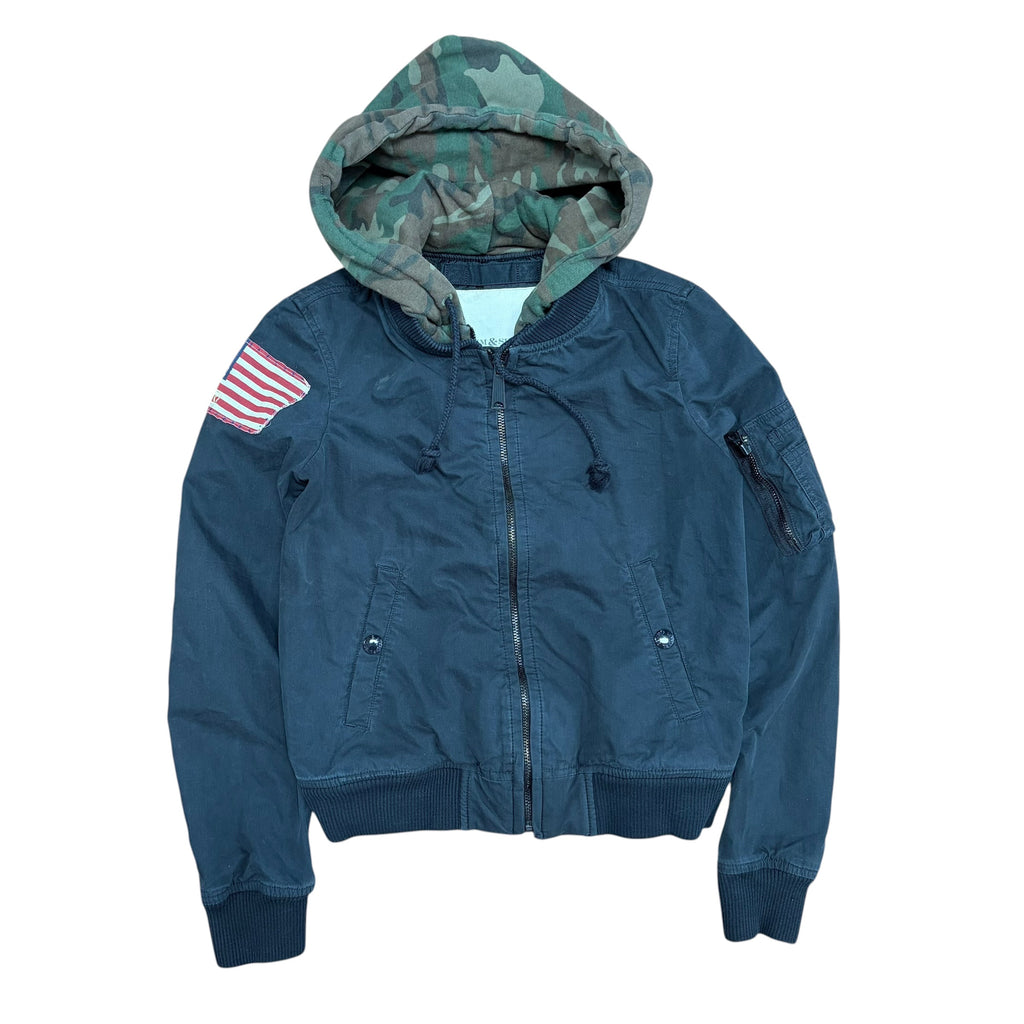 Vintage Denim & Supply Ralph Lauren Women’s Camo Hoodie Bomber Jacket Black