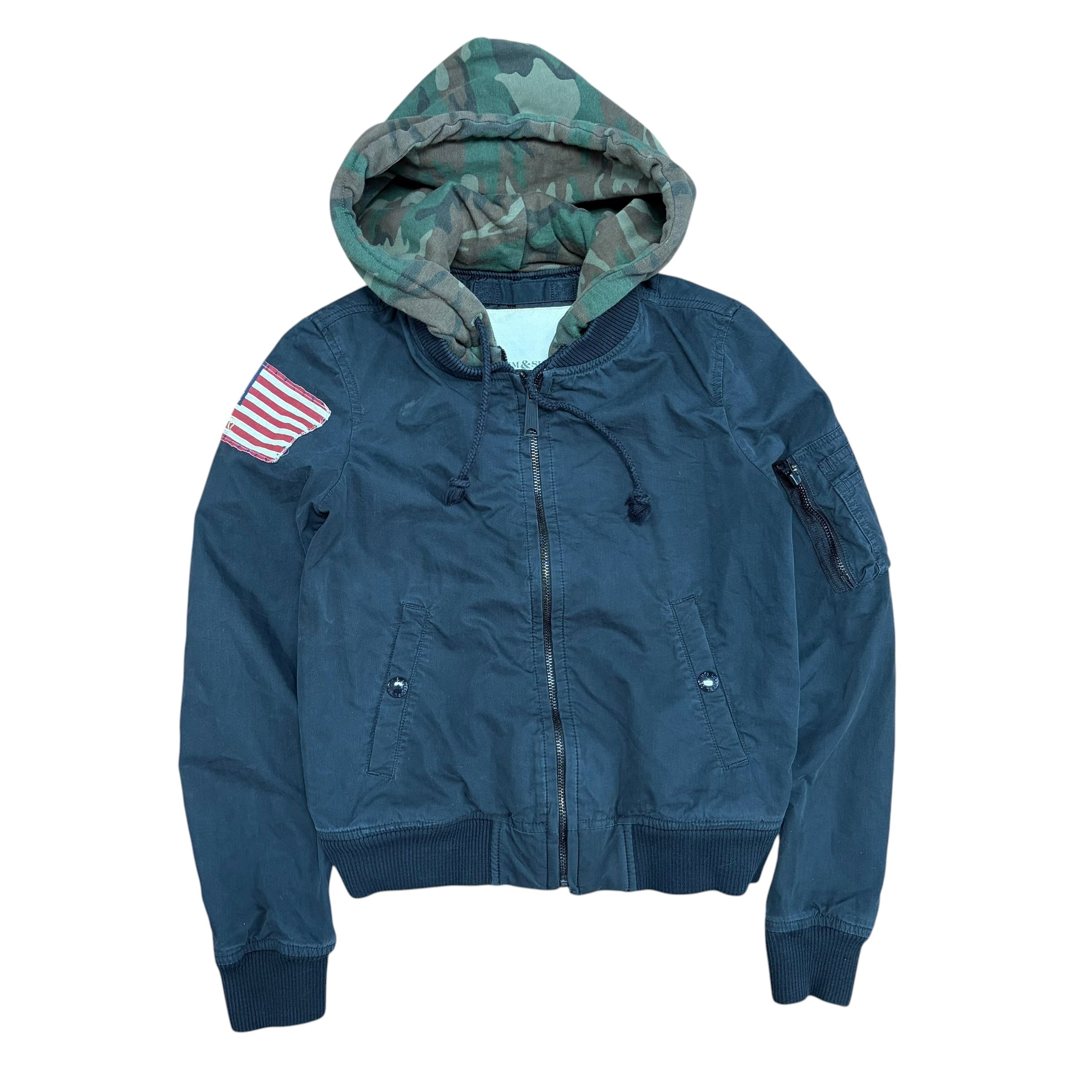 Vintage Denim & Supply Ralph Lauren Women’s Camo Hoodie Bomber Jacket Black