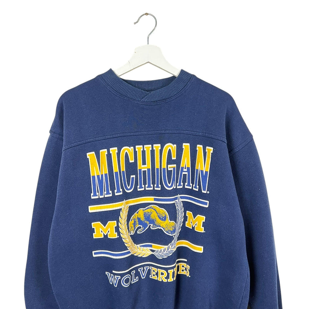 Vintage Cable Sports Michigan Wolverines Crest Logo Crewneck Navy