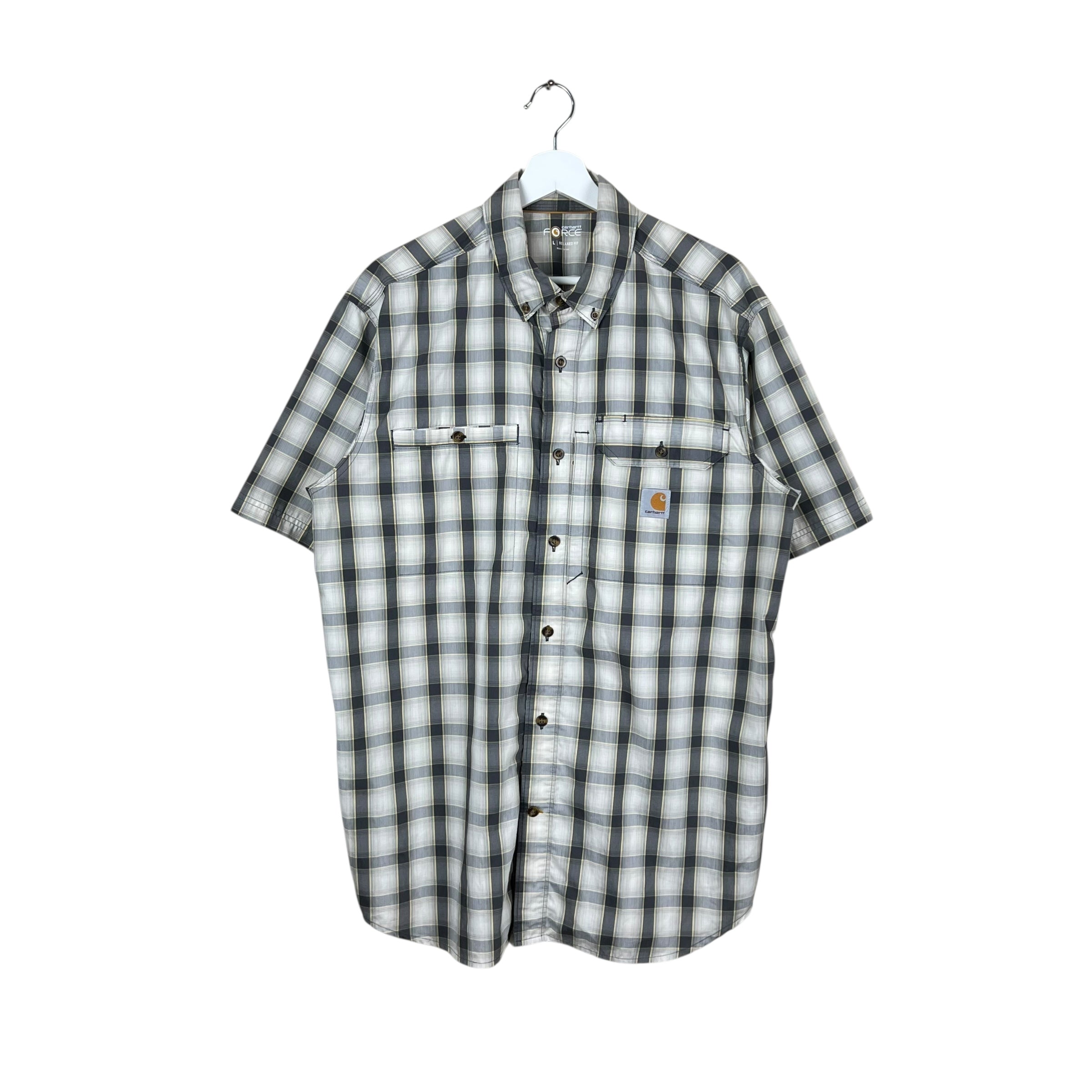 Vintage Carhartt Force Short Sleeve Button Up Grey Plaid