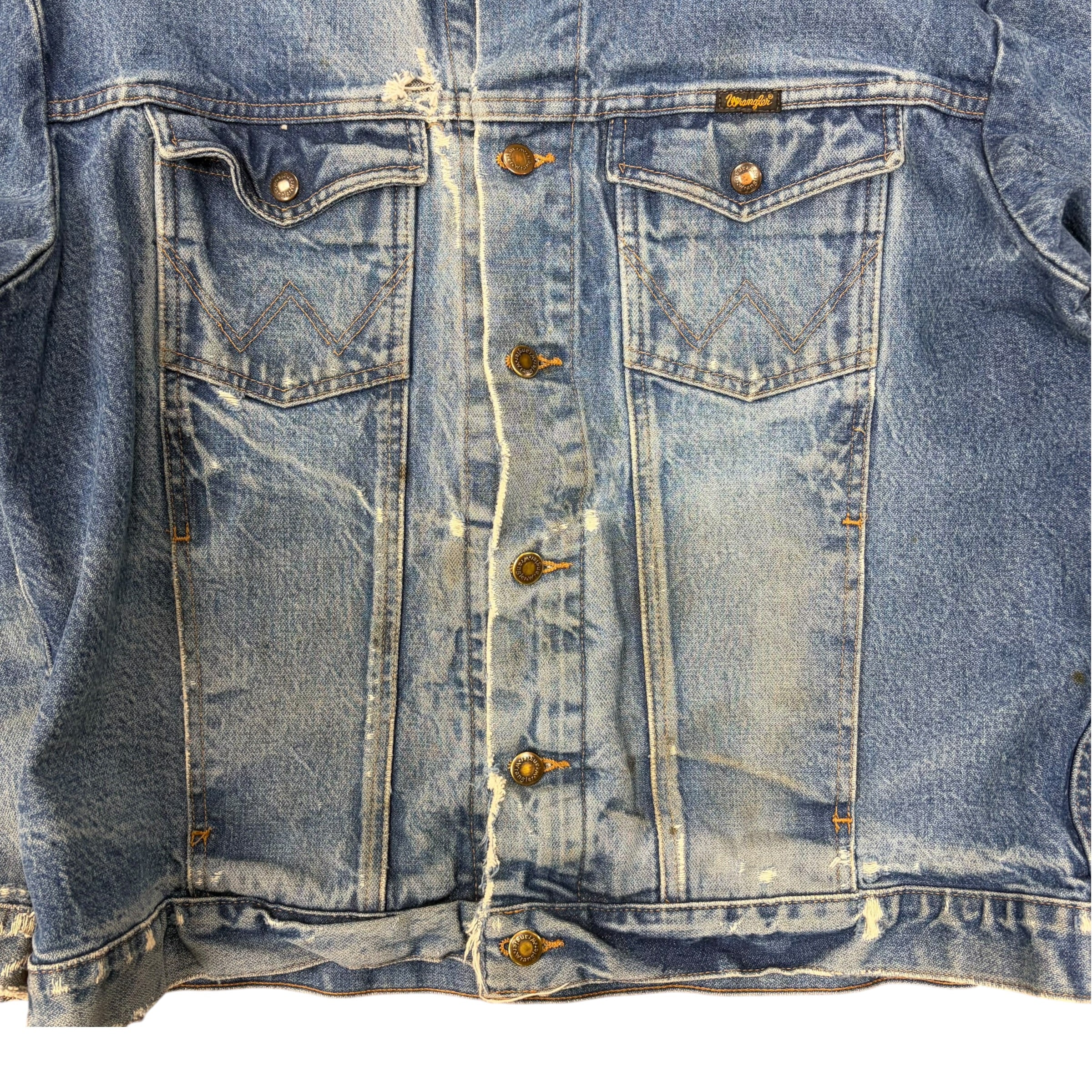 Vintage Wrangler Western Heavy Distressed Jean Jacket Light Wash