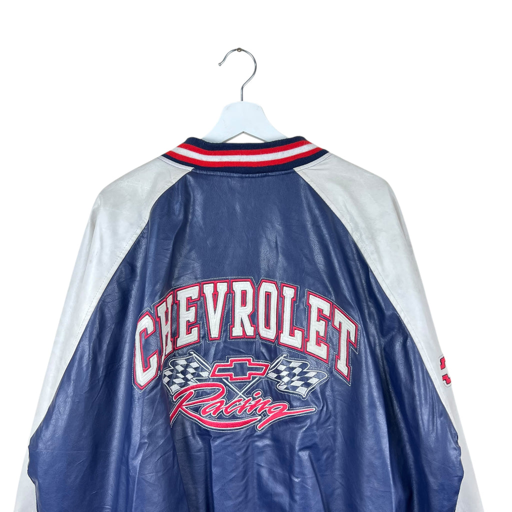 Vintage Steve & Barry’s Chevrolet Racing Varsity Leather Jacket Navy