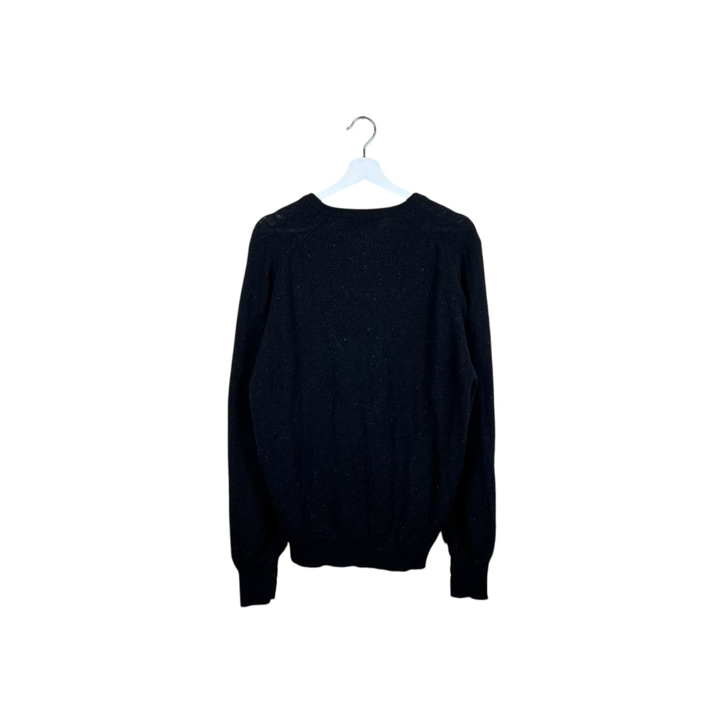 Vintage Burberrys V-Neck Embroidered Logo Knit Black
