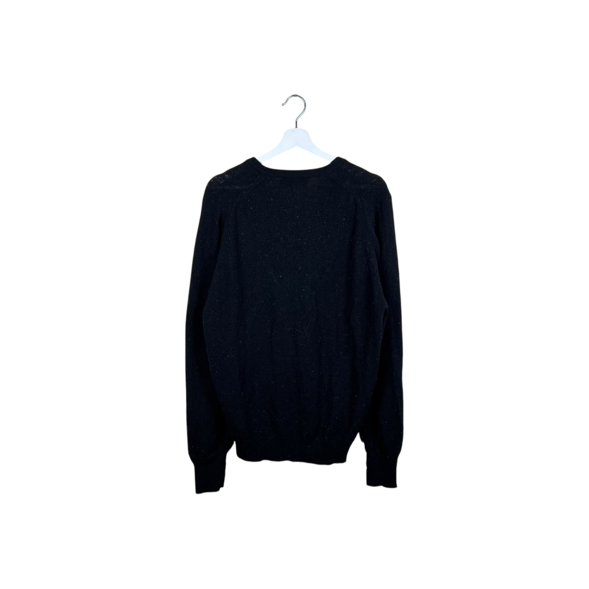 Vintage Burberrys V-Neck Embroidered Logo Knit Black