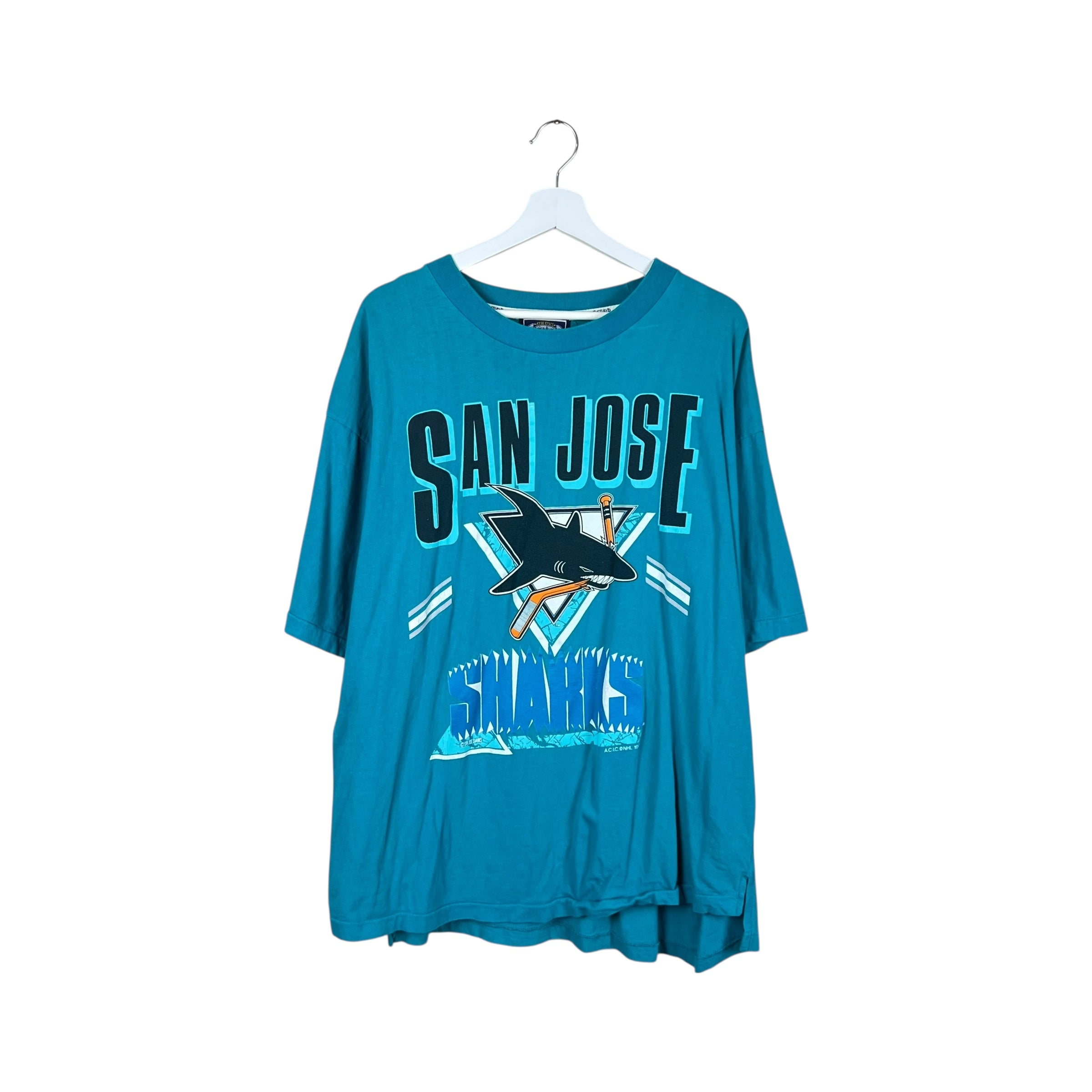 1991 Athletics Software NHL San Jose Sharks Big Logo Tee Teal