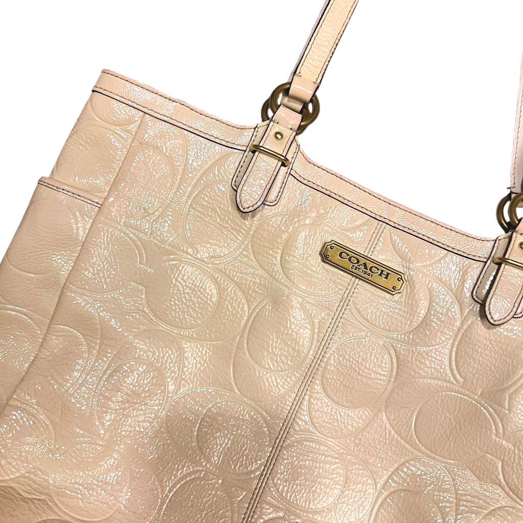 Coach Gallery Embossed Patent Tote Bag Cream