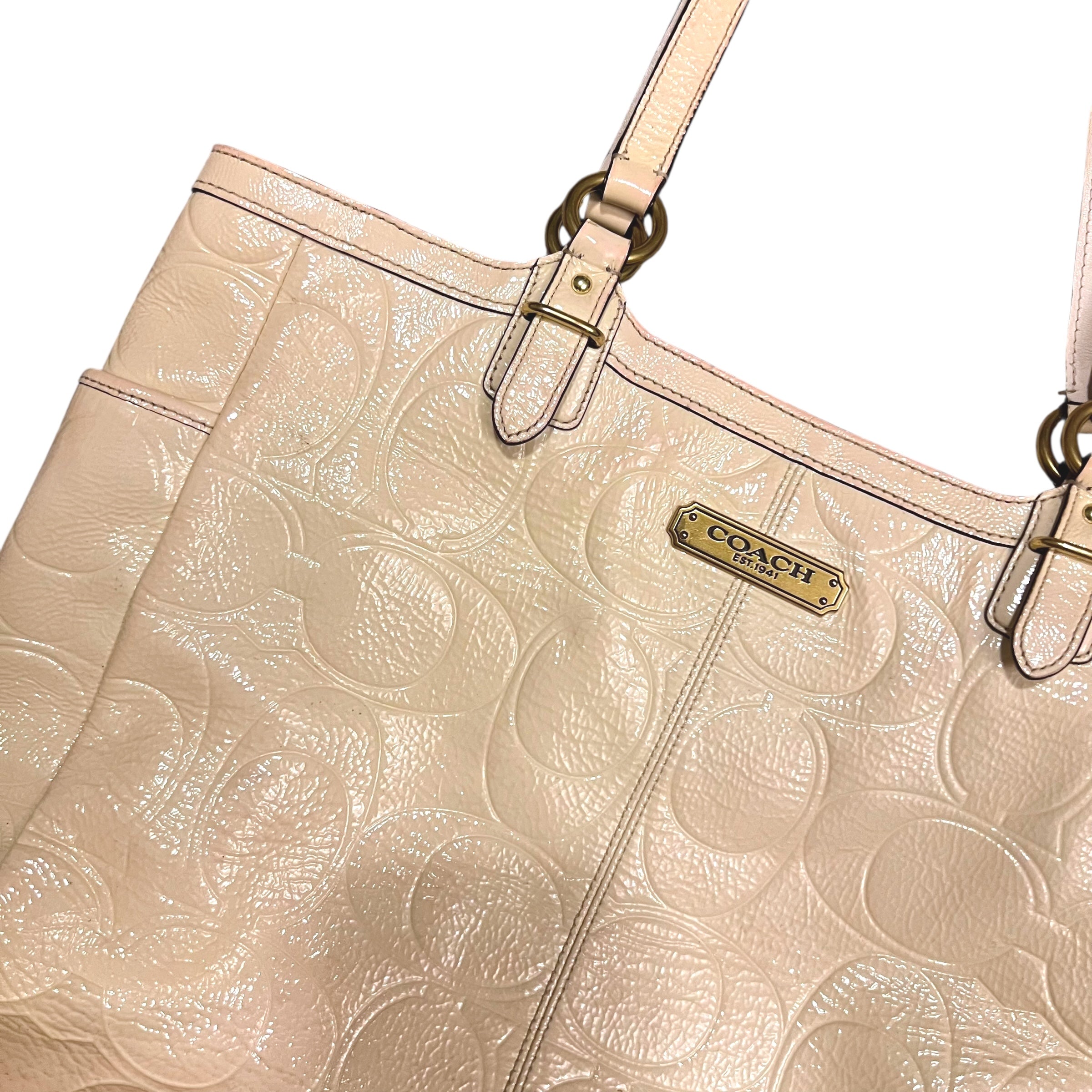 Coach Gallery Embossed Patent Tote Bag Cream