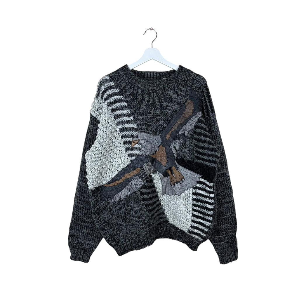 Vintage Nordic Eagle Embroidered Knit Black/Grey