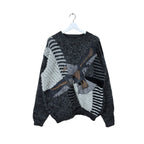 Vintage Nordic Eagle Embroidered Knit Black/Grey
