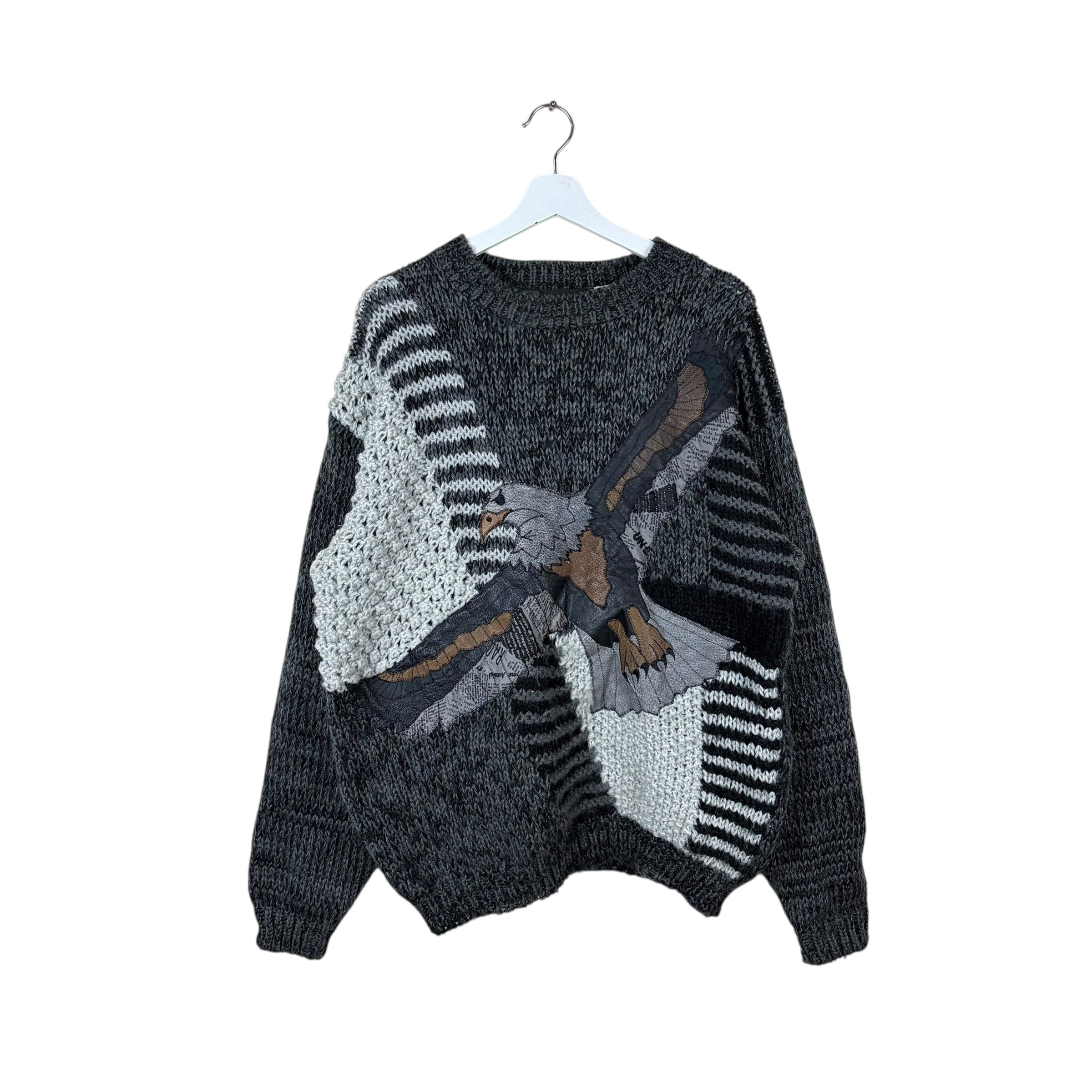 Vintage Nordic Eagle Embroidered Knit Black/Grey