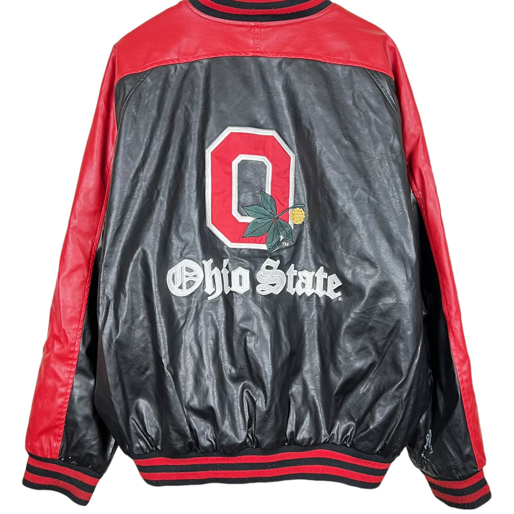 Vintage Steve & Barry’s Ohio State Buckeyes Logo Bomber Leather Jacket Black/Red