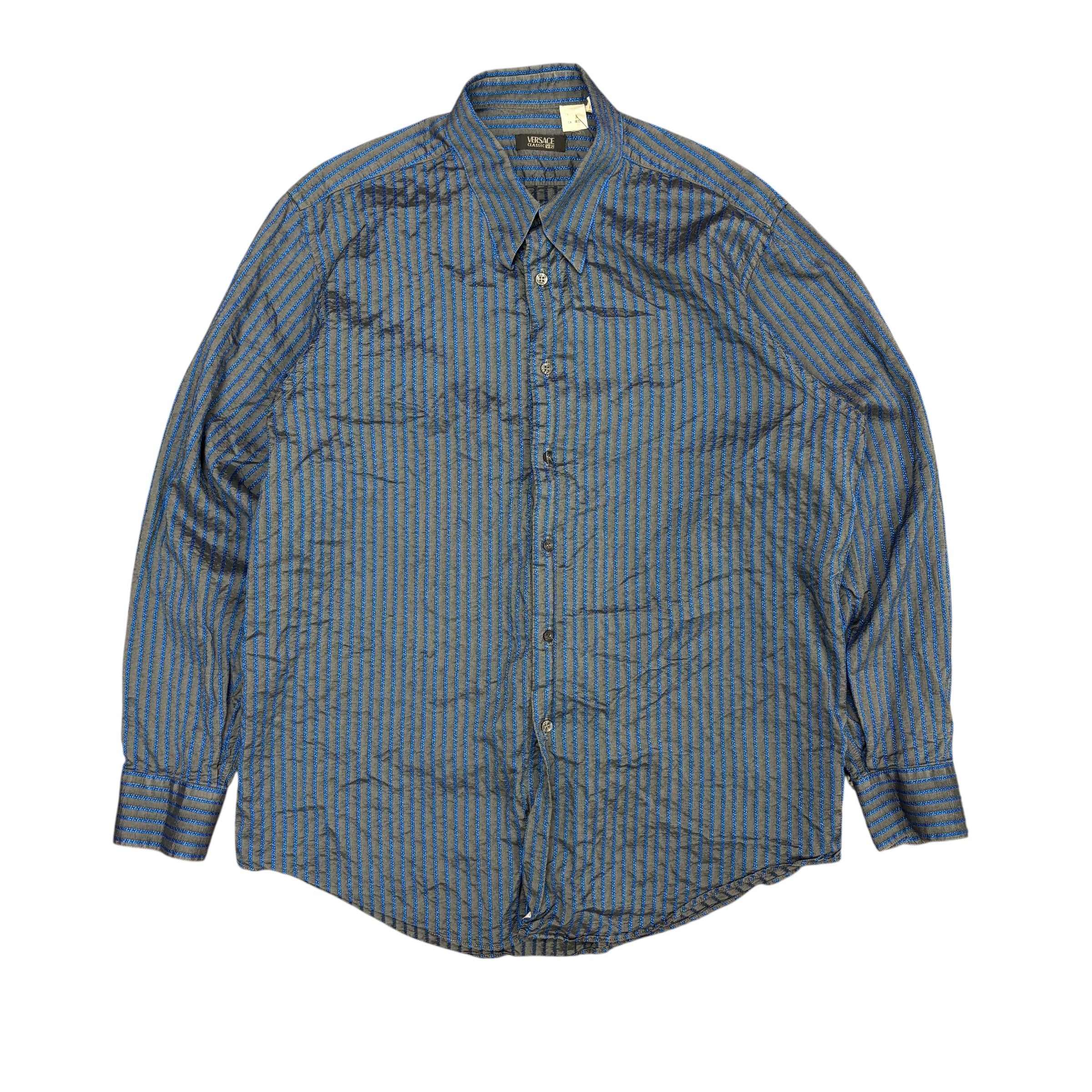 Versace Classic V2 Dress Shirt Blue/Grey Stripes
