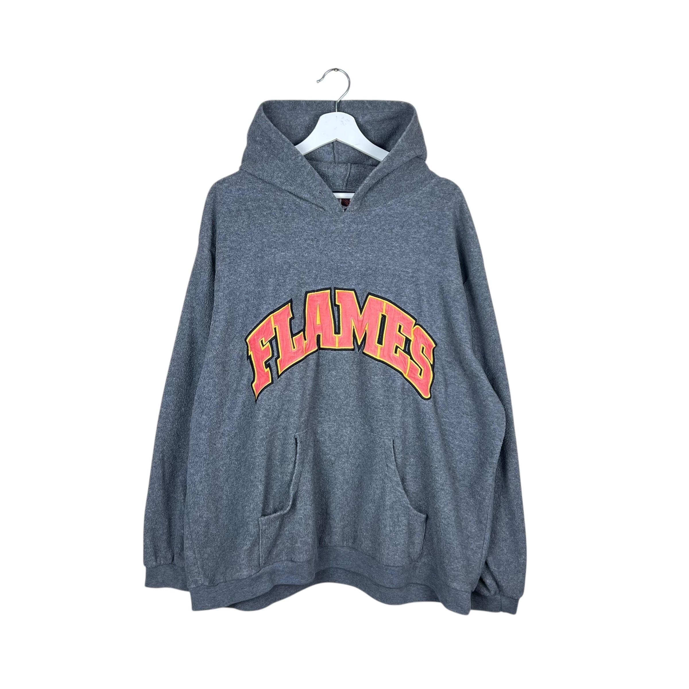 Vintage NHL Calgary Flames Fleece Embroidered Hoodie Grey
