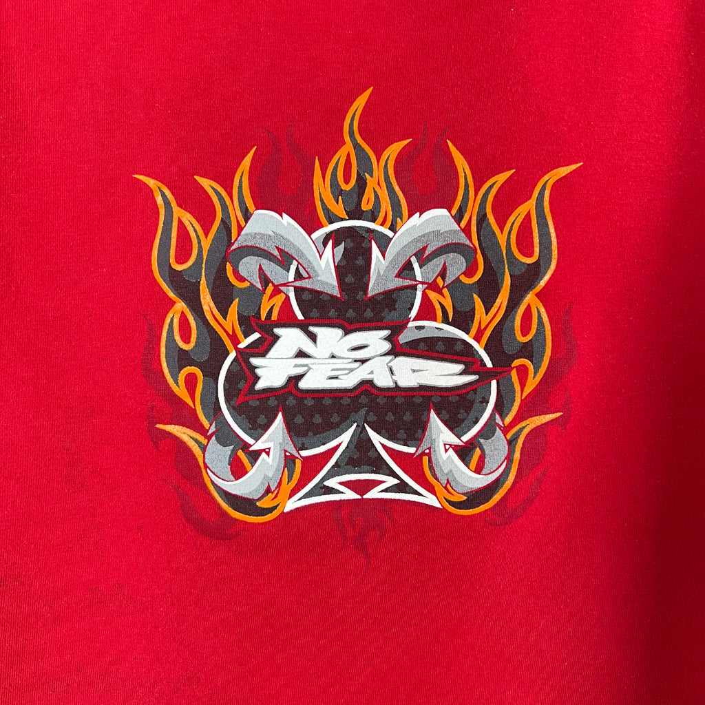 Vintage No Fear Youth Flaming Spade Hoodie Chilli Red
