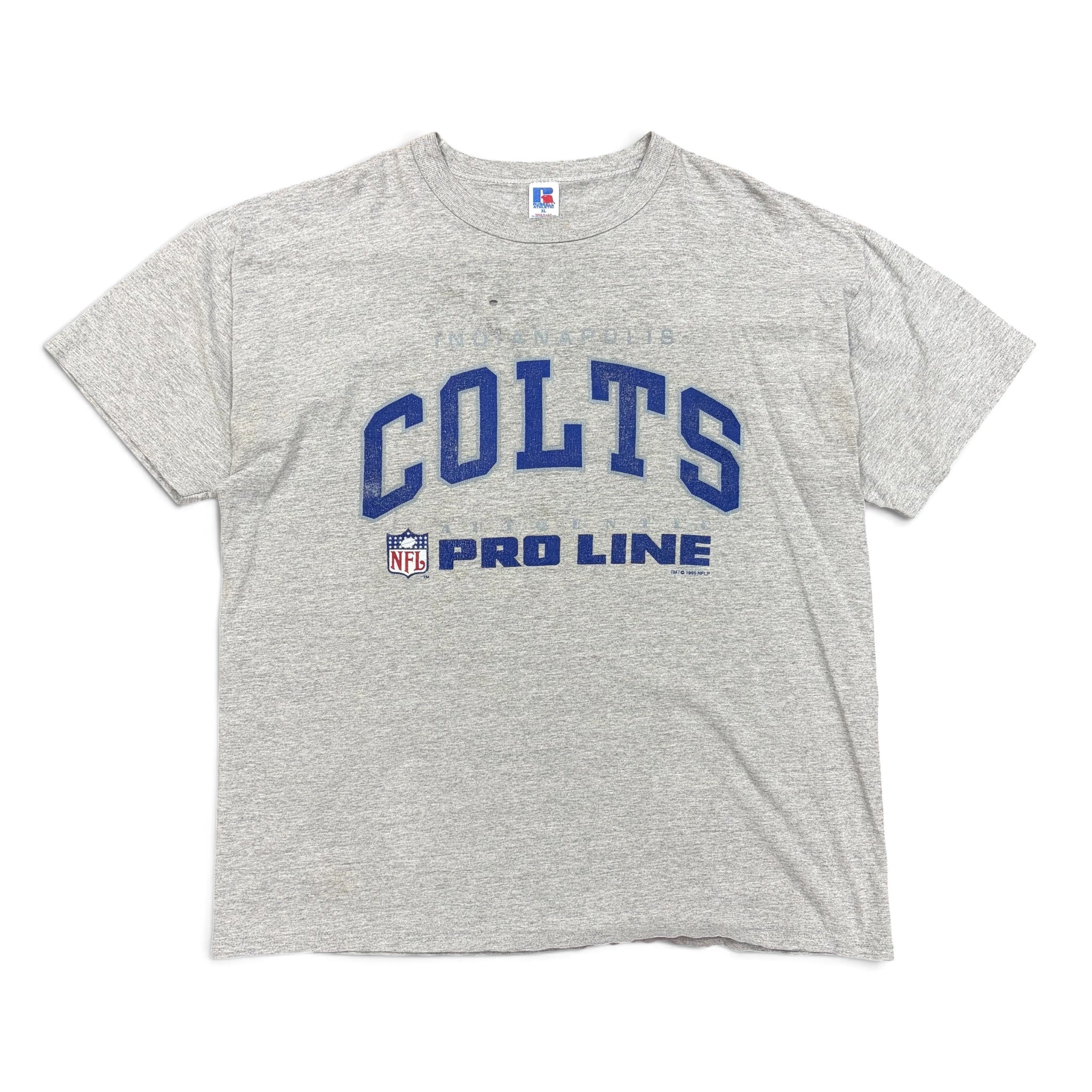 1995 Russell Athletics NFL Indianapolis Colts Arch Logo Tee Grey
