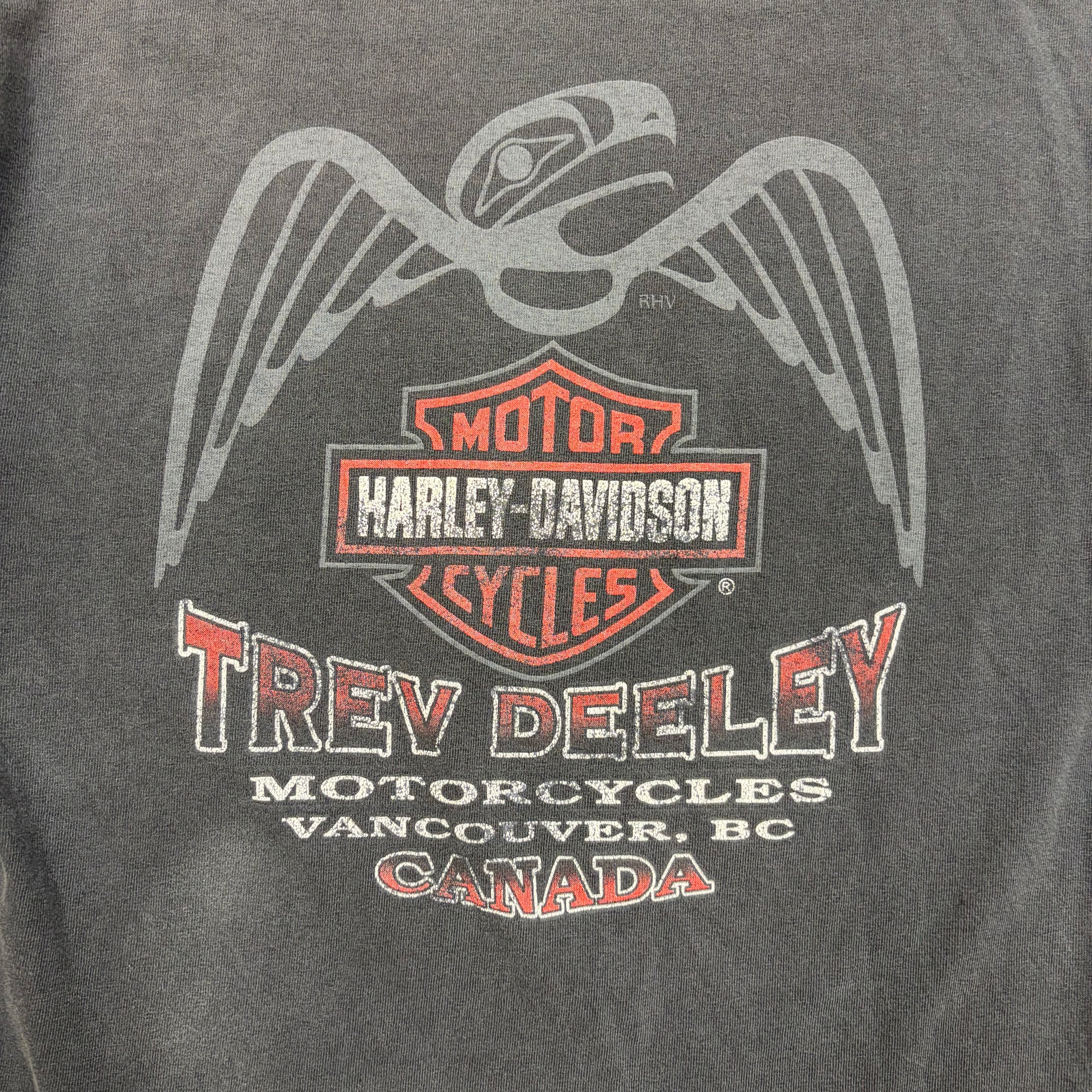 Vintage Harley Davidson Trev Deely Flaming Eagle Tee Washed Black