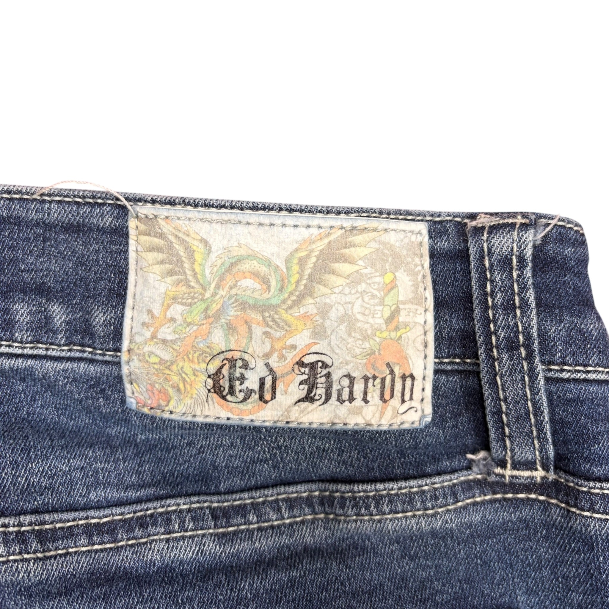 Y2K Ed Hardy Women’s Eagle/Snake Embroidered Jeans Dark Wash