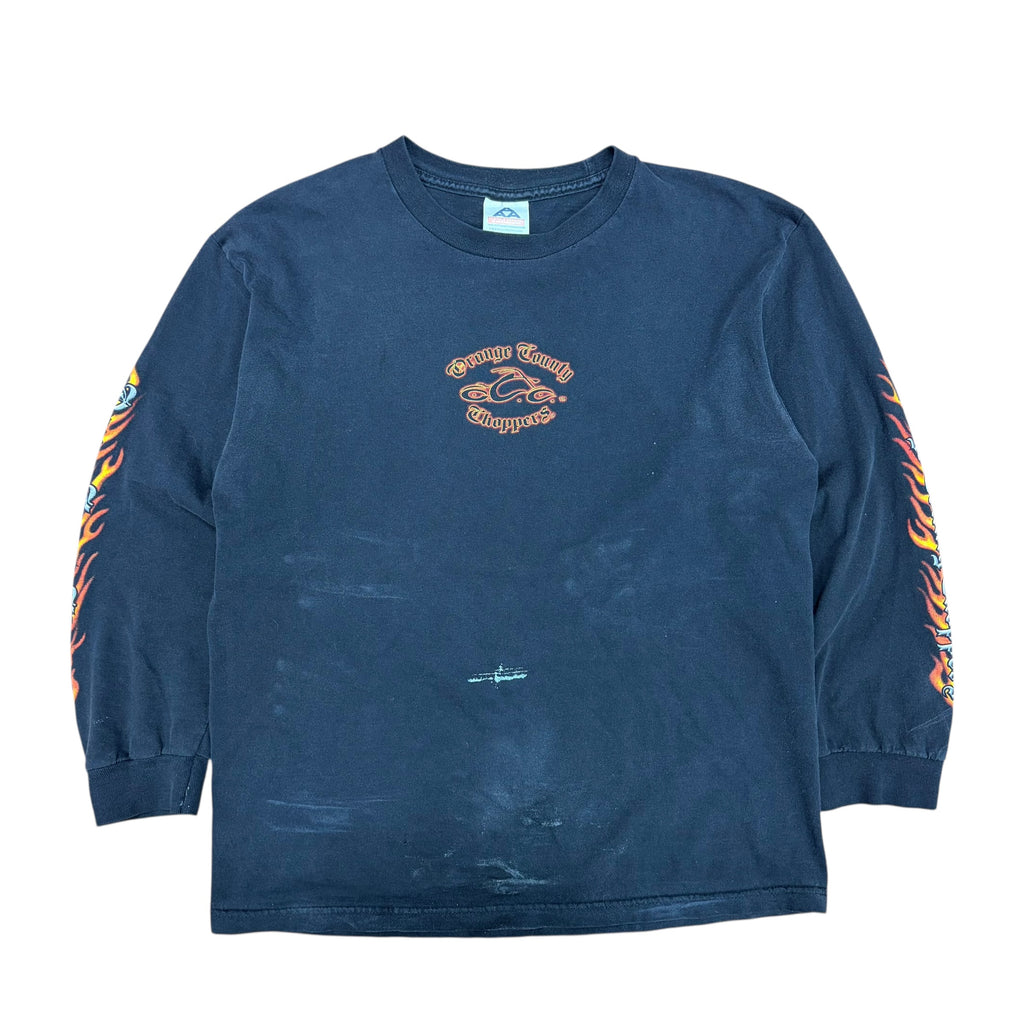 Vintage Orange County Choppers Flames Cross Logo Longsleeve Faded Black