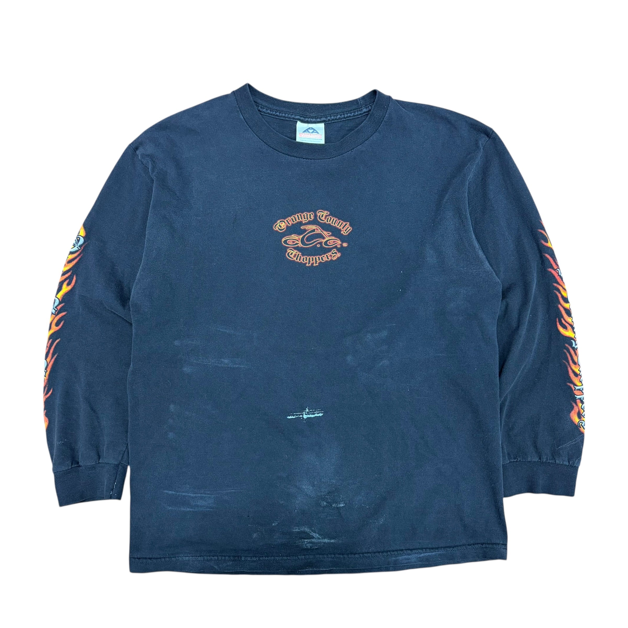 Vintage Orange County Choppers Flames Cross Logo Longsleeve Faded Black