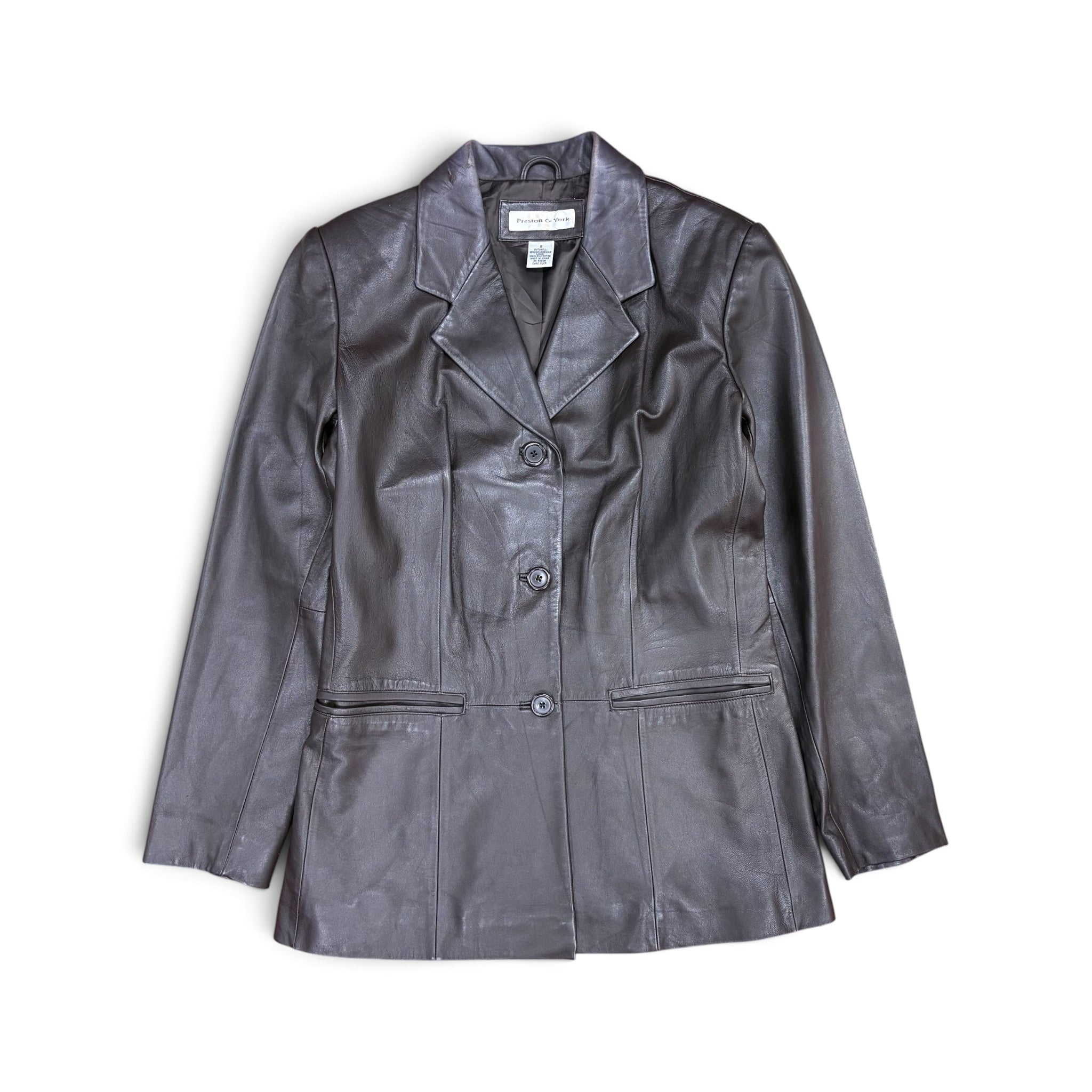 Vintage Preston & York Women’s Leather Trench Coat Dark Brown