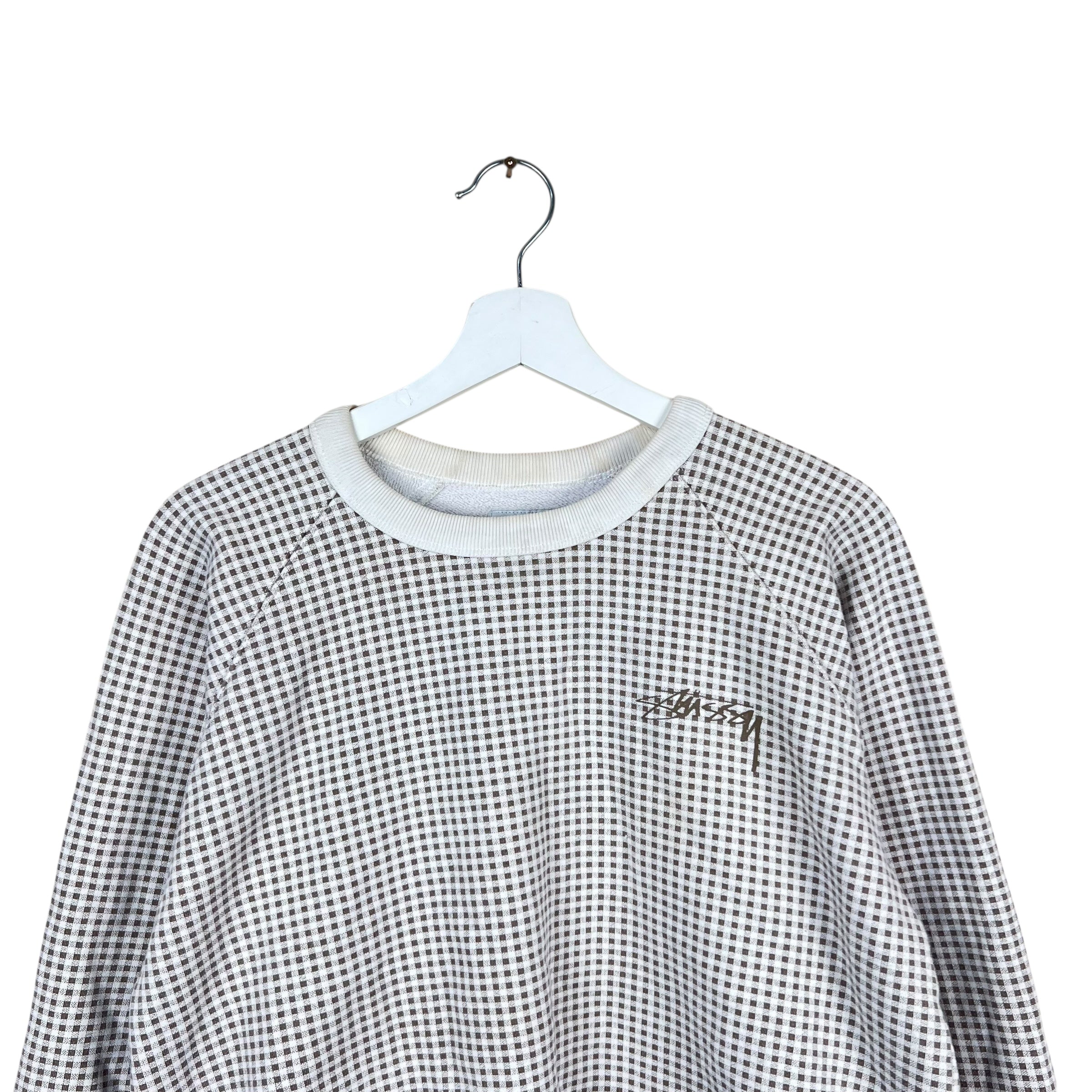Stussy Checkered Logo Crewneck Beige