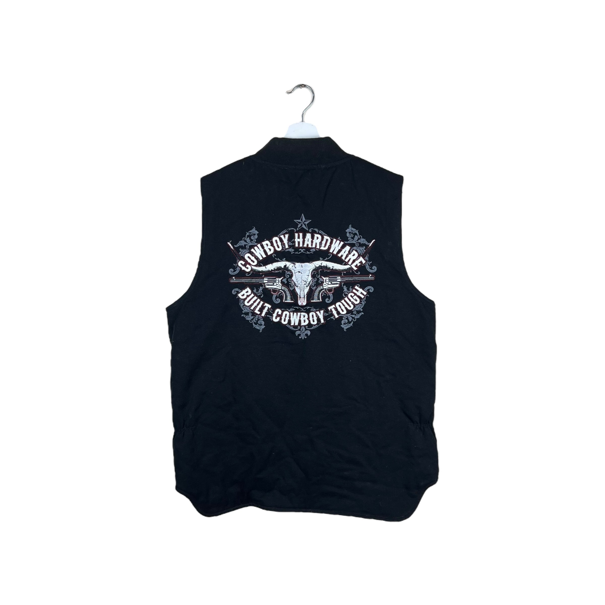 Vintage Cowboy Hardware Embroidered Logo Canvas Vest Black