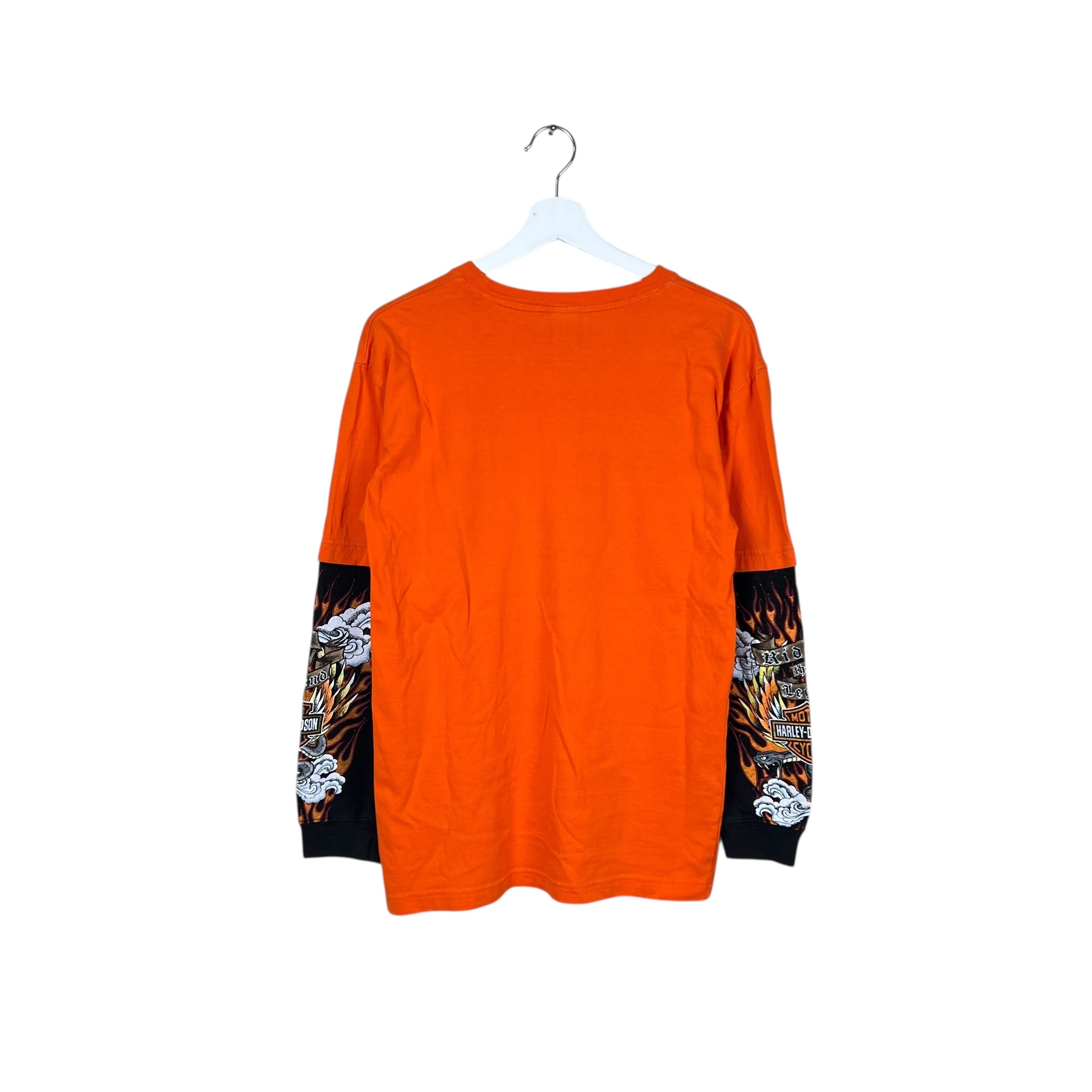 Vintage Harley Davidson Youth Flaming Skull Longsleeve Orange/Black