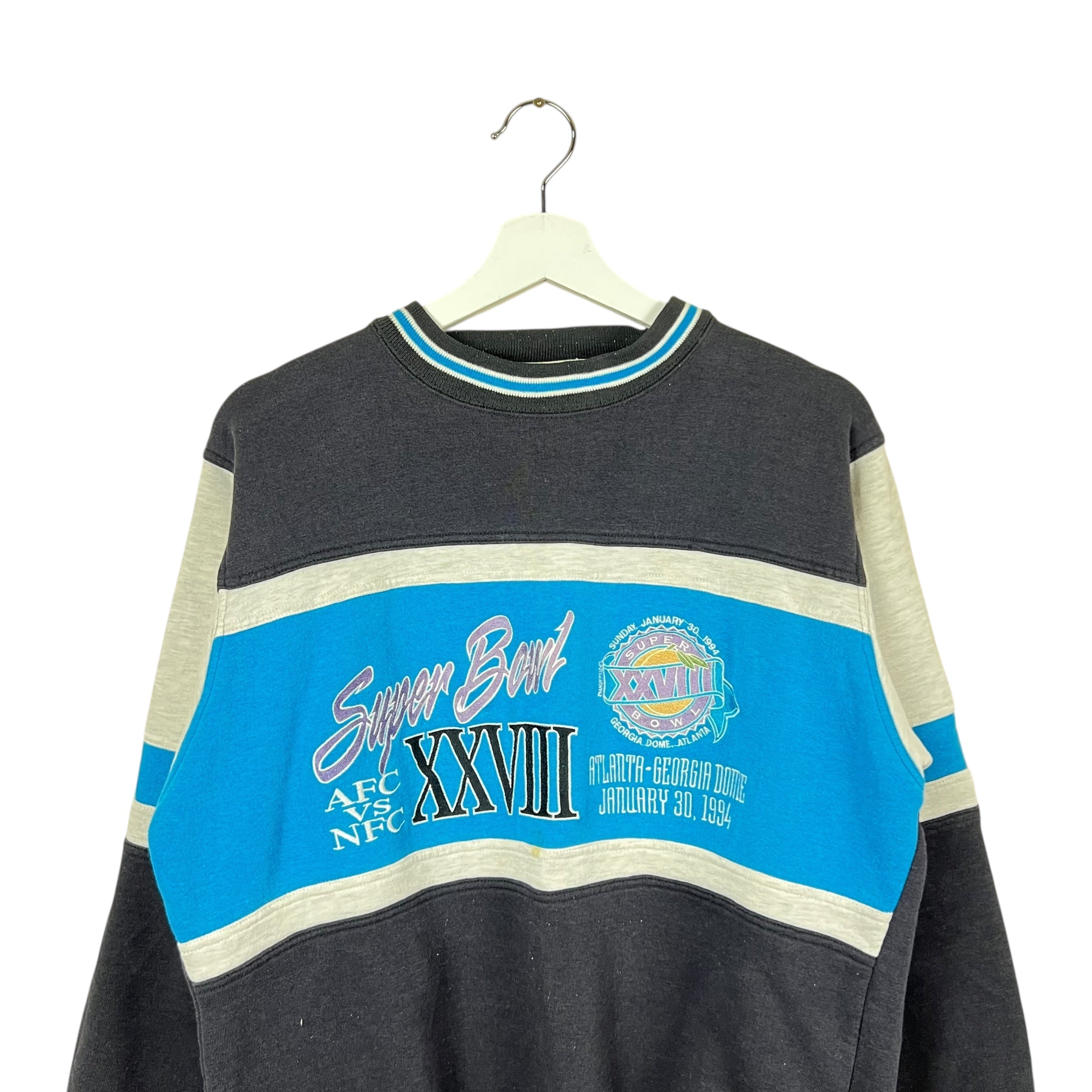 1994 Logo 7 AFC vs NFC Super Bowl XXVIII Promo Block Pattern Crewneck