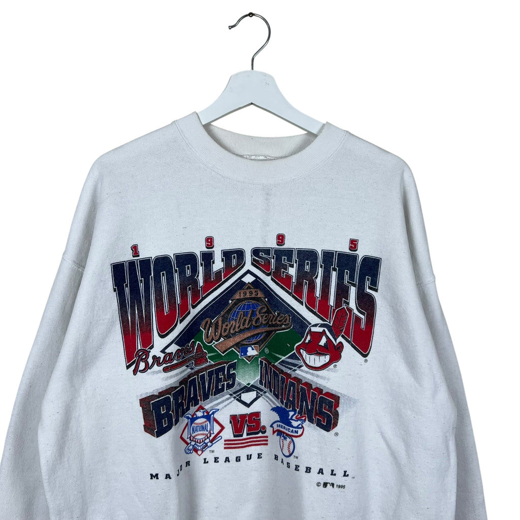 1995 MLB World Series Atlanta Braves vs Cleveland Indians Arch Logo Crewneck White