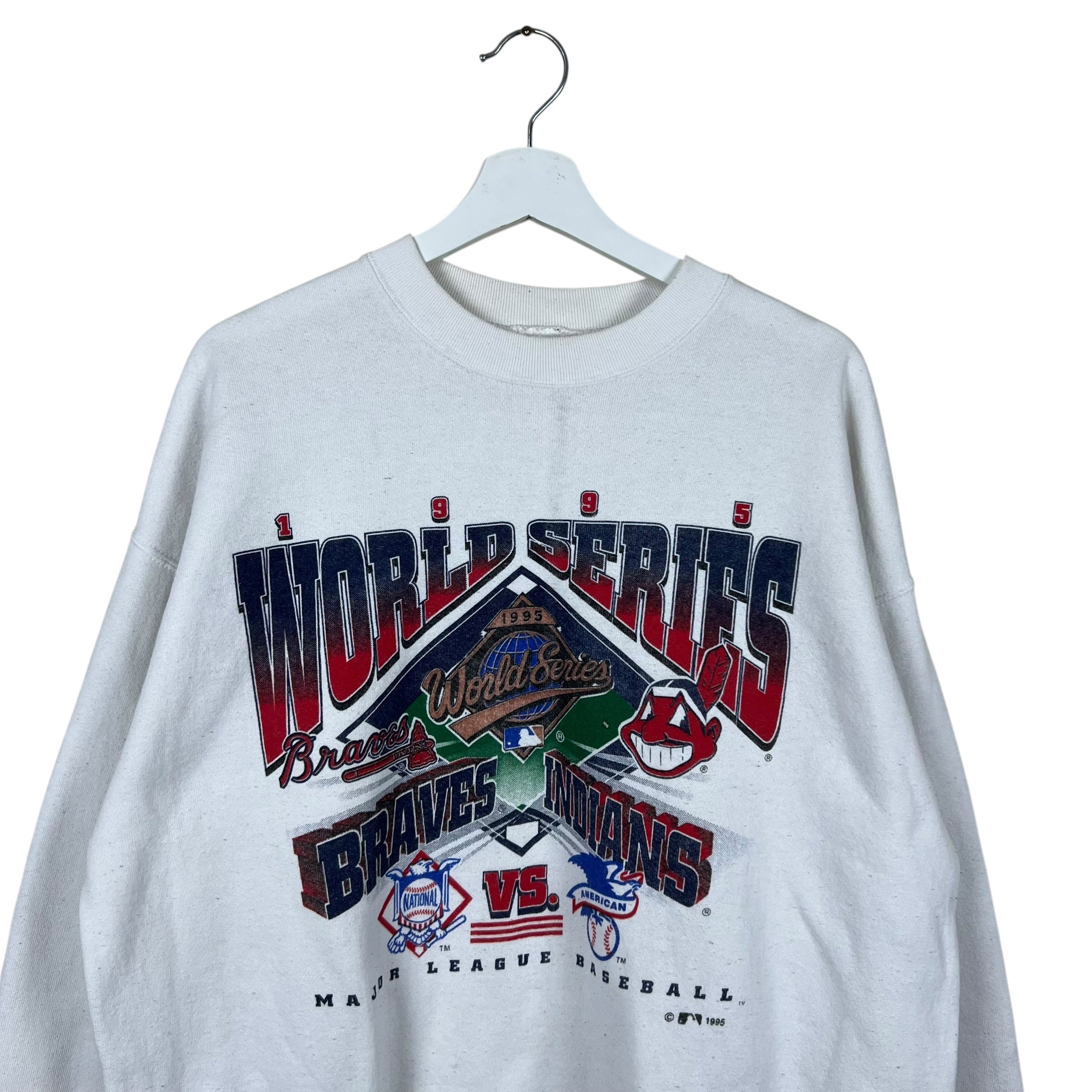 1995 MLB World Series Atlanta Braves vs Cleveland Indians Arch Logo Crewneck White