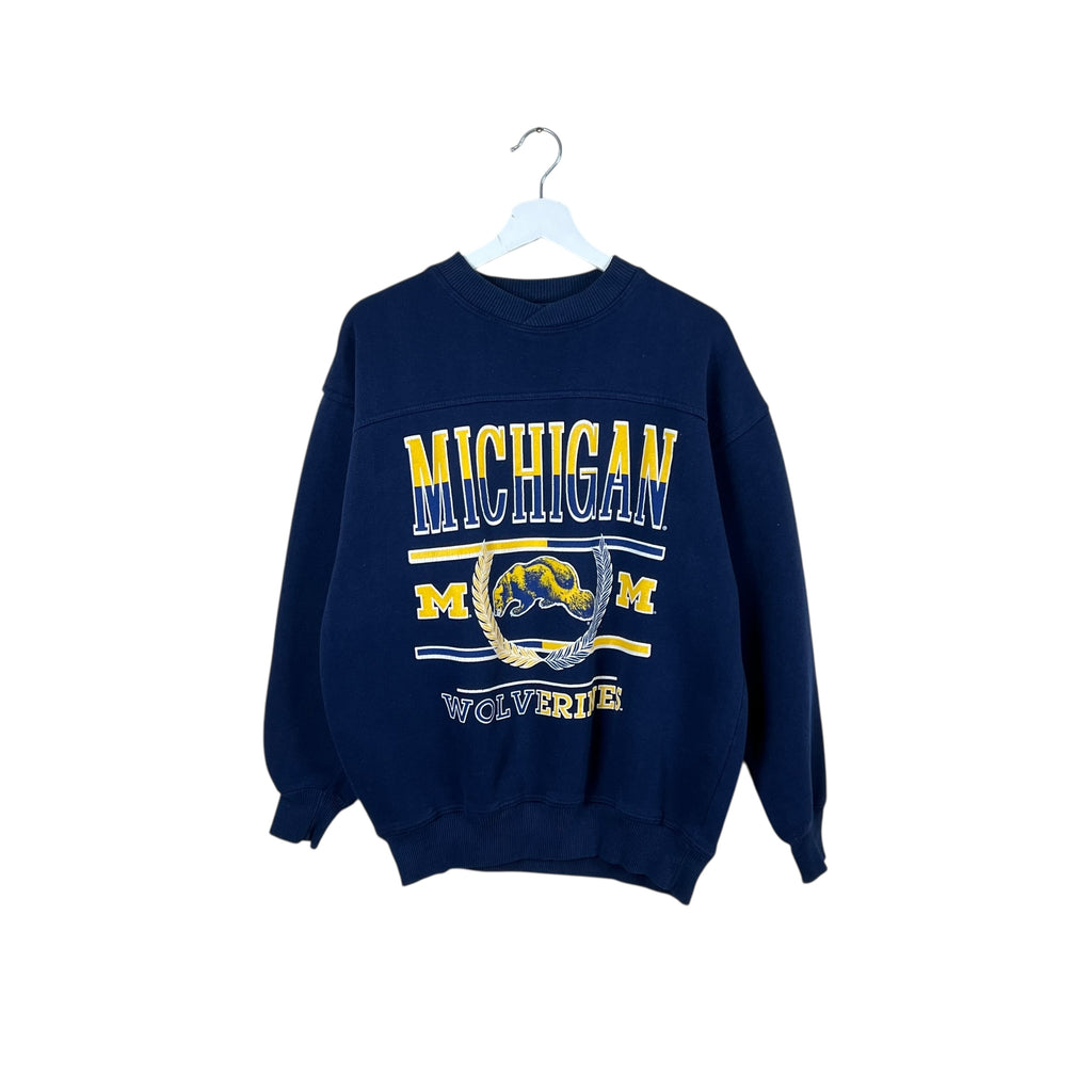Vintage Cable Sports Michigan Wolverines Crest Logo Crewneck Navy