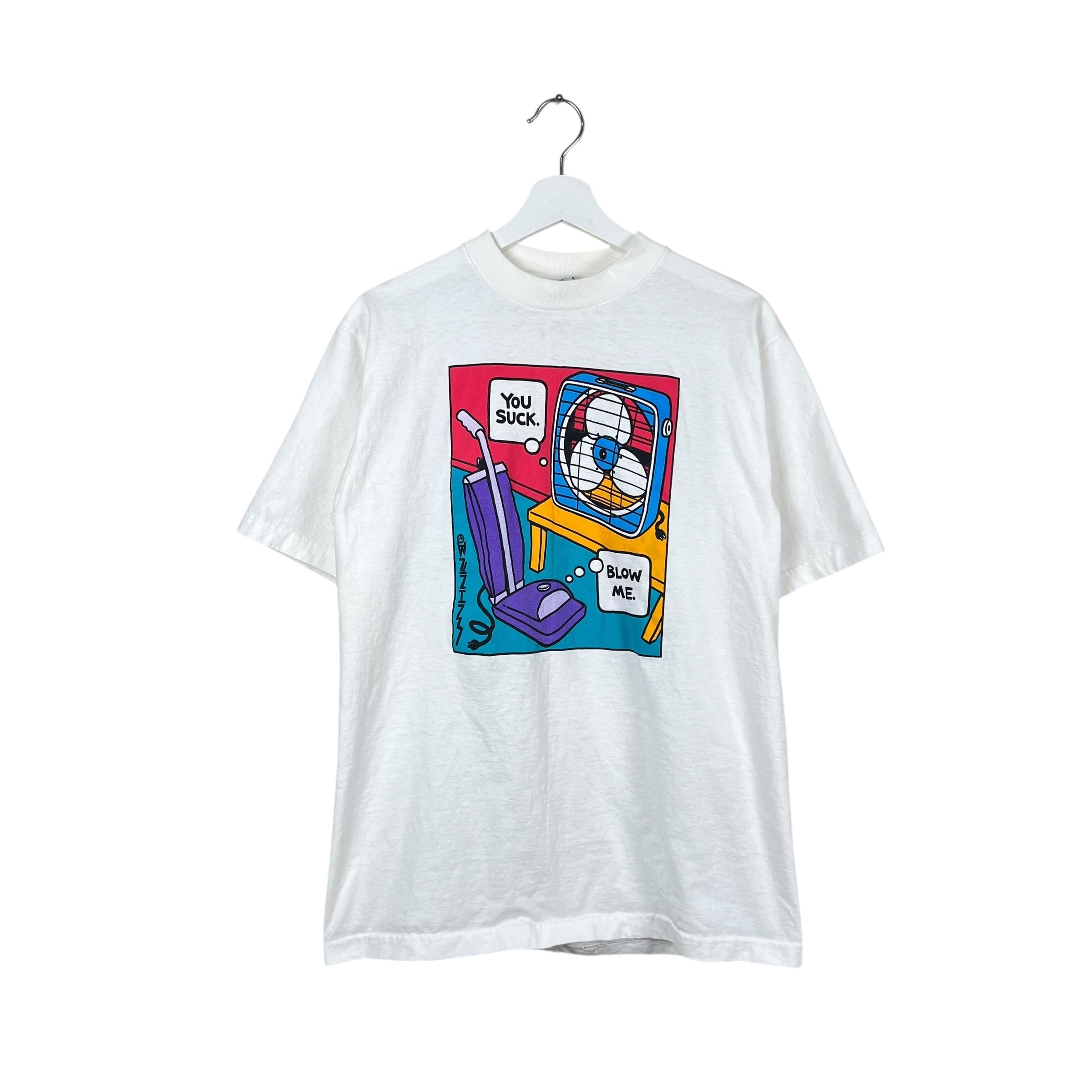 Vintage Cartoon Comedy “You Suck. Blow Me” Tee White