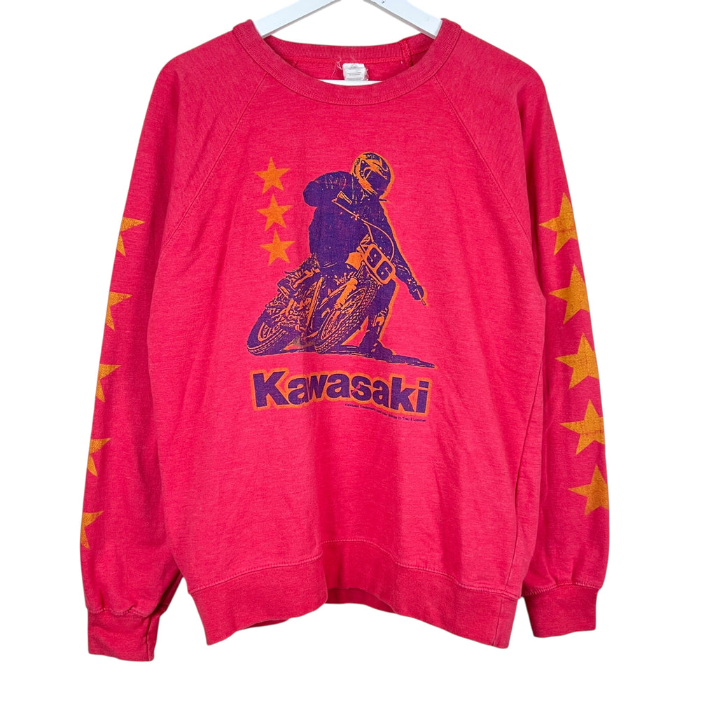 Vintage Kawasaki Motorcycle Graphic Crewneck Faded Red