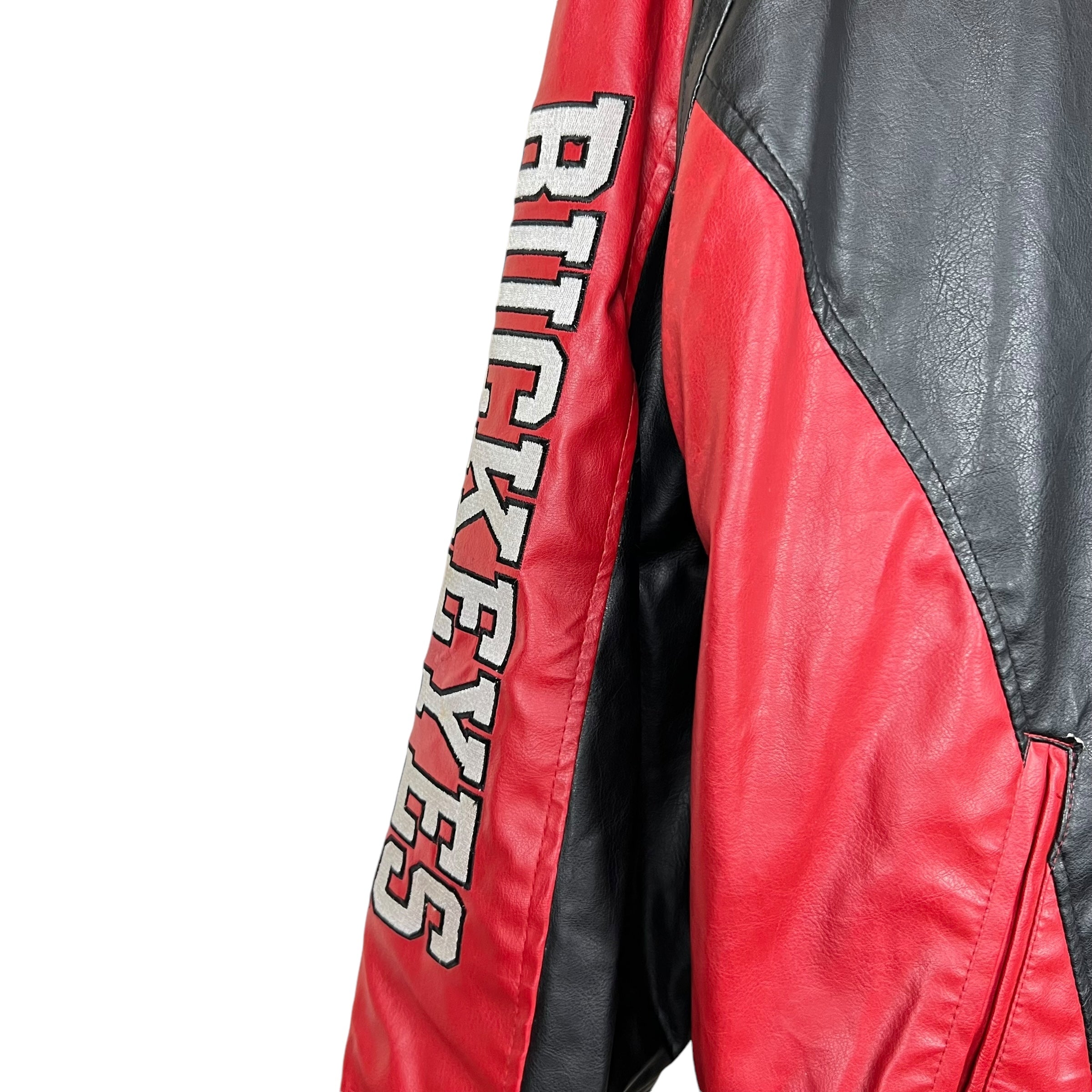 Vintage Steve & Barry’s Ohio State Buckeyes Logo Bomber Leather Jacket Black/Red