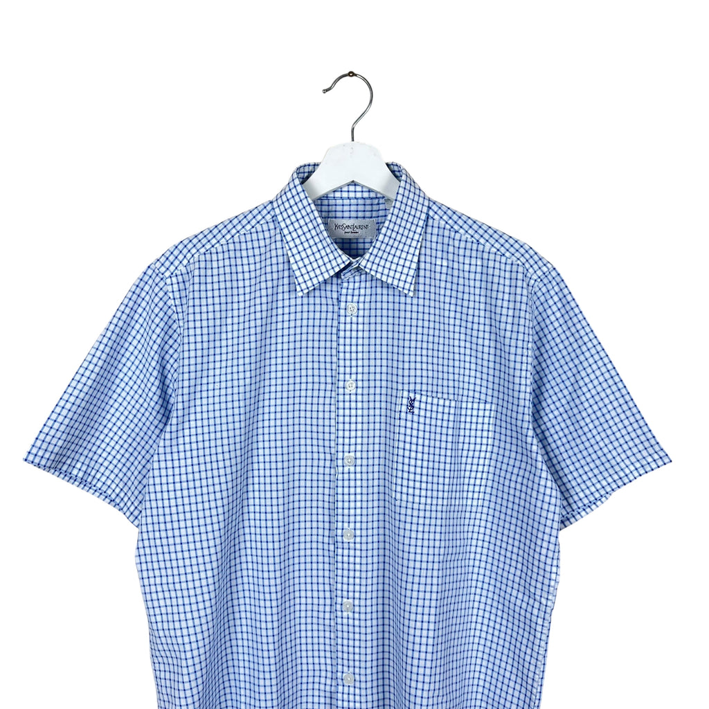 Yves Saint Laurent Checkered Pocket Button Up Blue/White