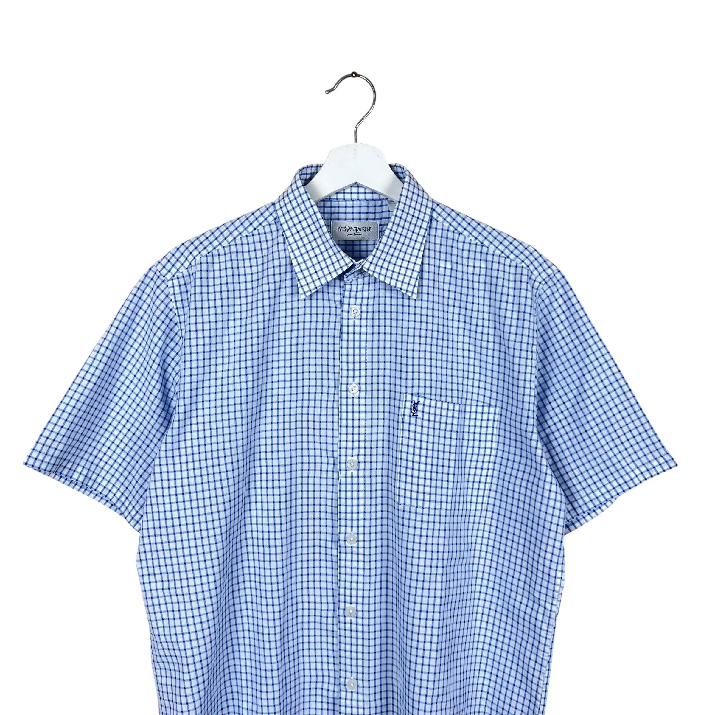 Yves Saint Laurent Checkered Pocket Button Up Blue/White
