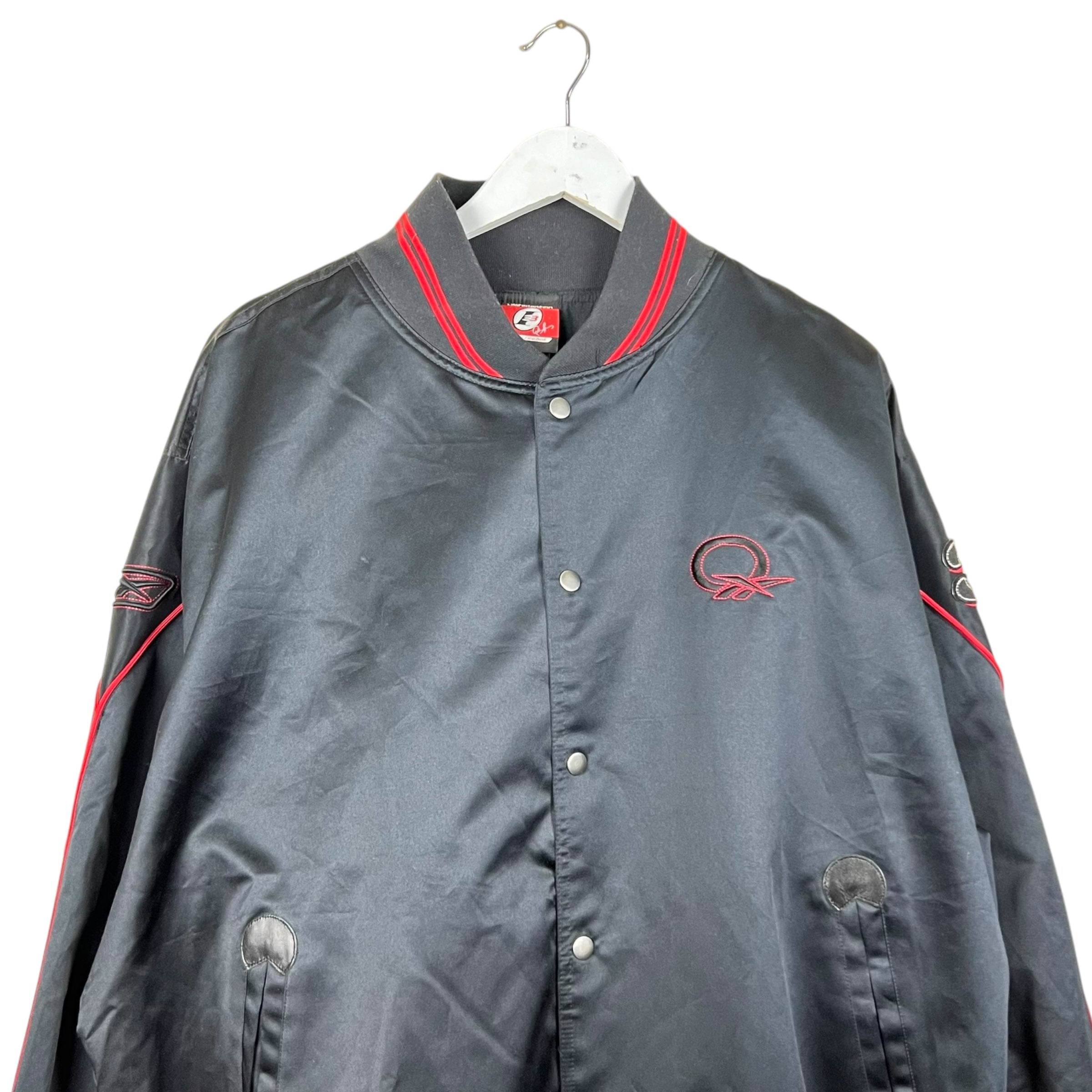 Vintage Reebok Allen Iverson Embroidered Logo Satin Bomber Jacket Black