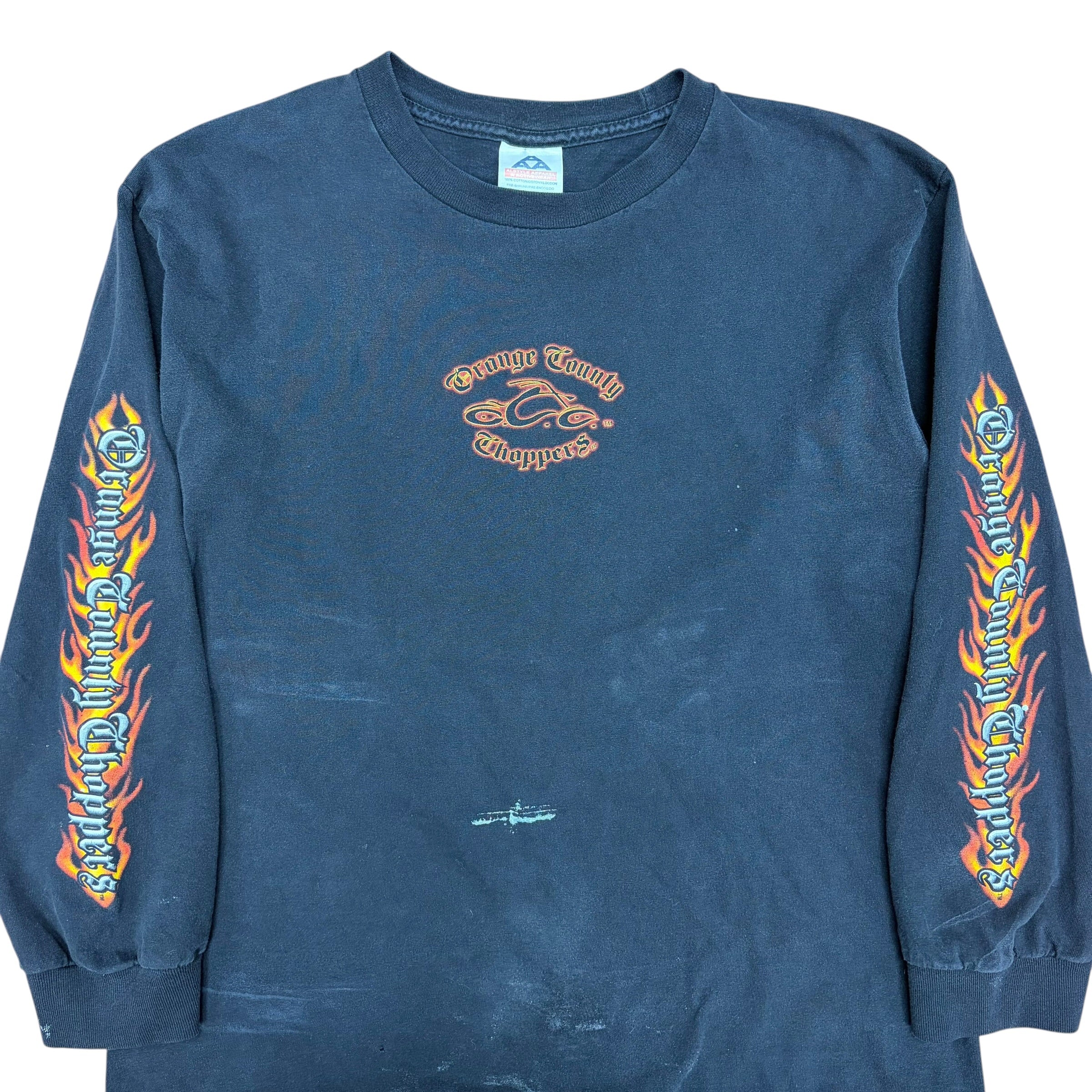 Vintage Orange County Choppers Flames Cross Logo Longsleeve Faded Black
