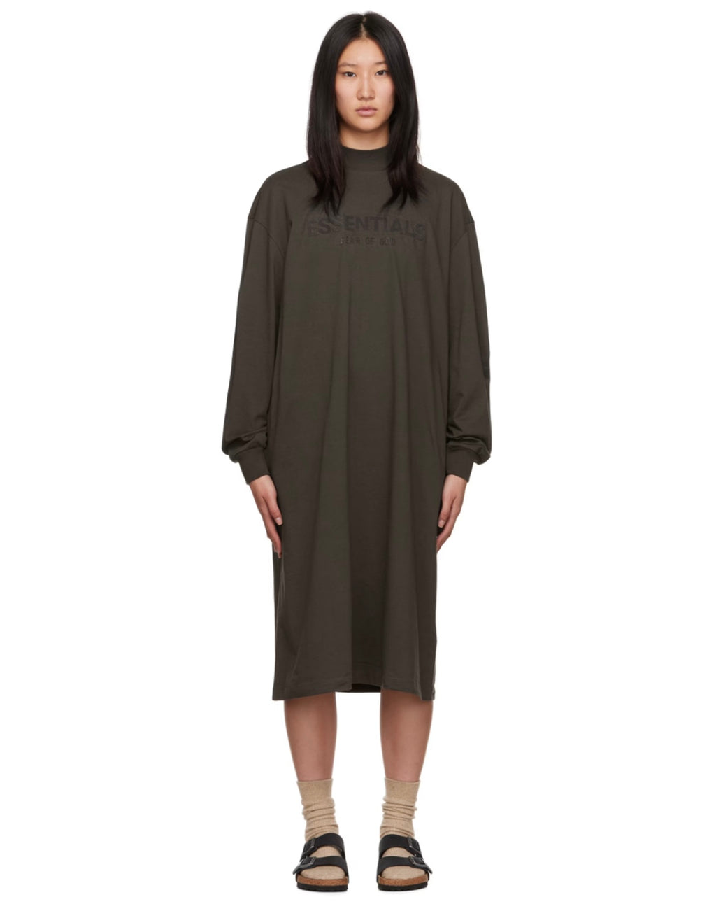 Essentials Women’s Midi Dress Long Sleeve Gray