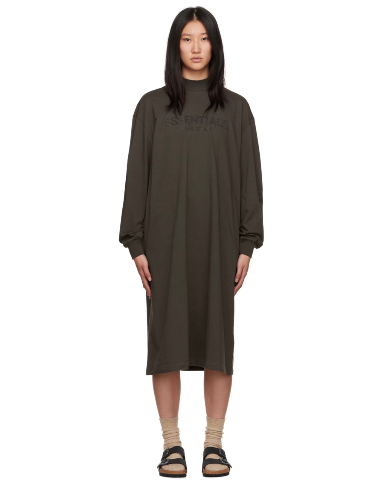 Essentials Women’s Midi Dress Long Sleeve Gray